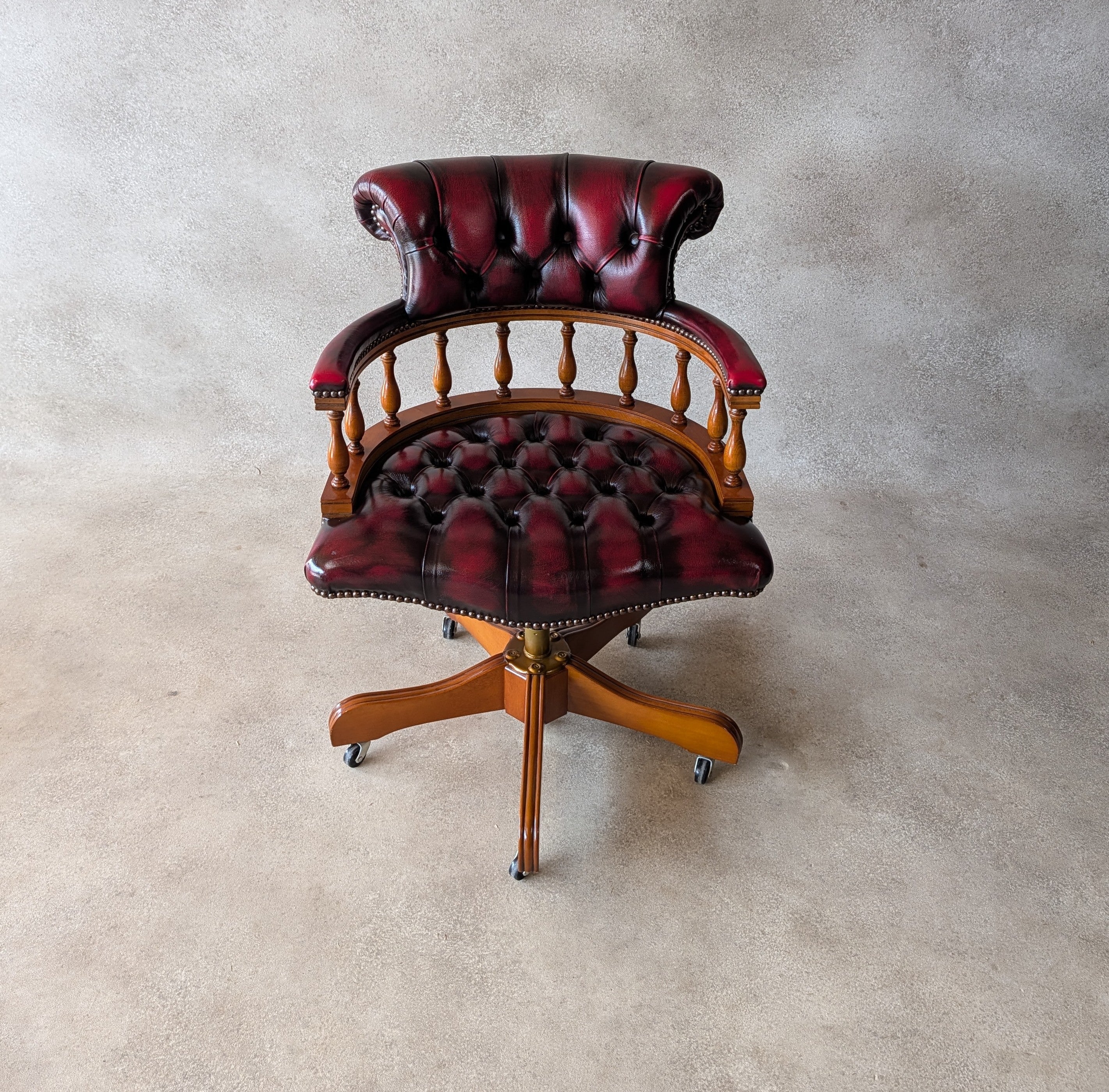 Oxblood Red Leather Captains Chair Chesterfield Swivel Office Desk Chair