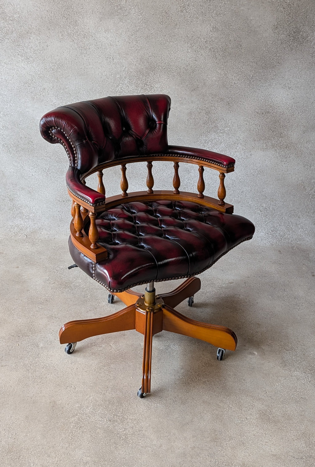 Oxblood Red Leather Captains Chair Chesterfield Swivel Office Desk Chair