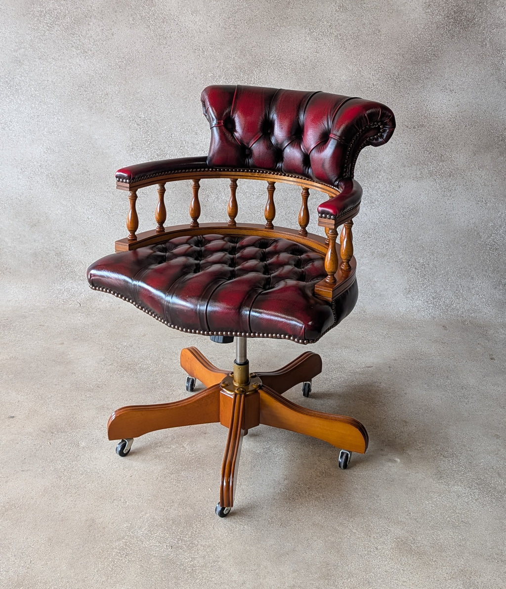 Oxblood Red Leather Captains Chair Chesterfield Swivel Office Desk Chair