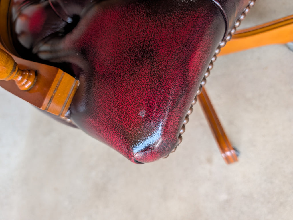 Oxblood Red Leather Captains Chair Chesterfield Swivel Office Desk Chair