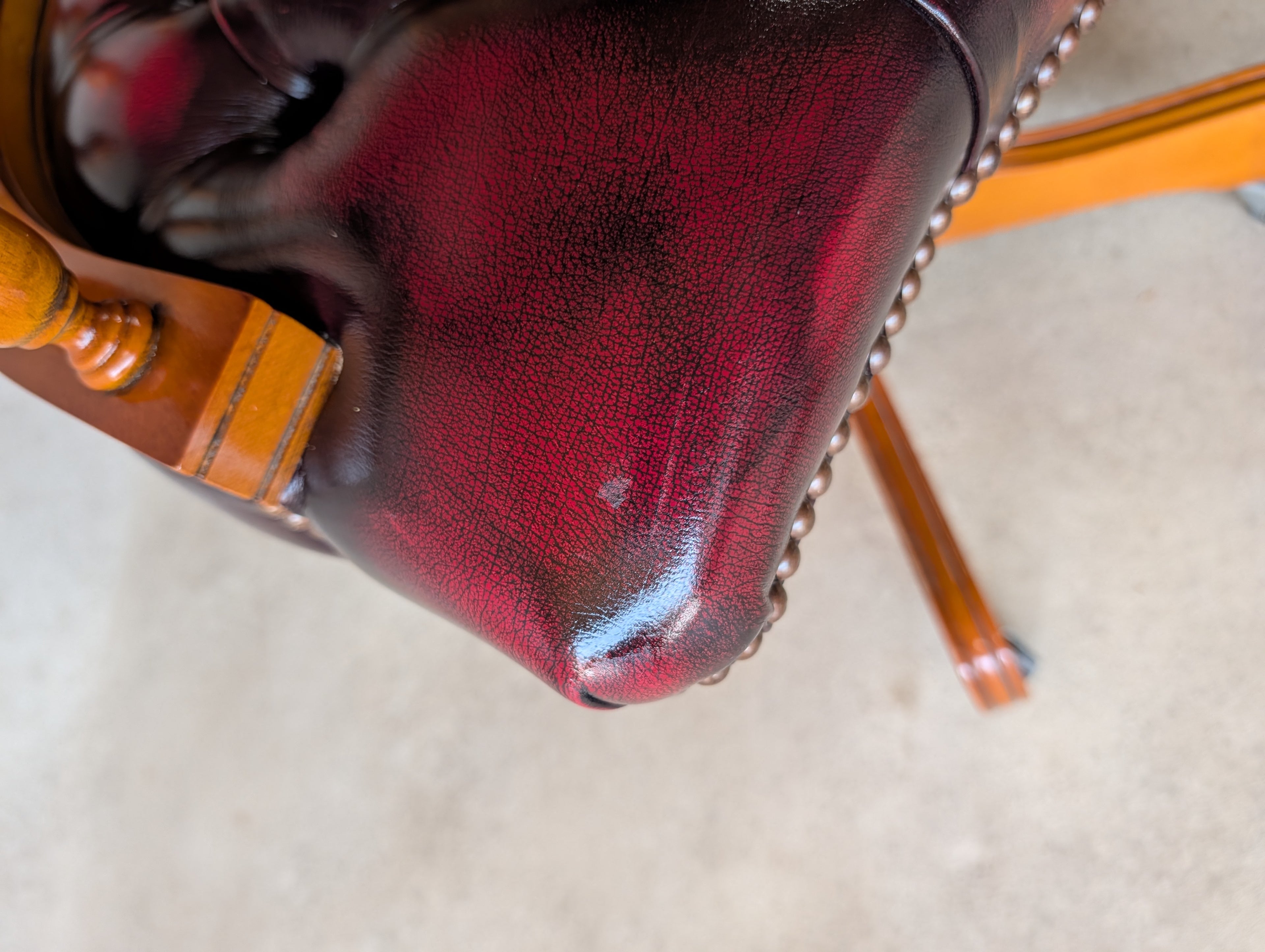 Oxblood Red Leather Captains Chair Chesterfield Swivel Office Desk Chair