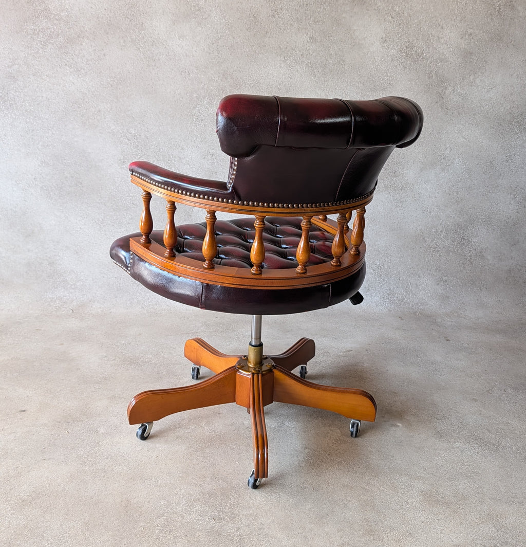 Oxblood Red Leather Captains Chair Chesterfield Swivel Office Desk Chair