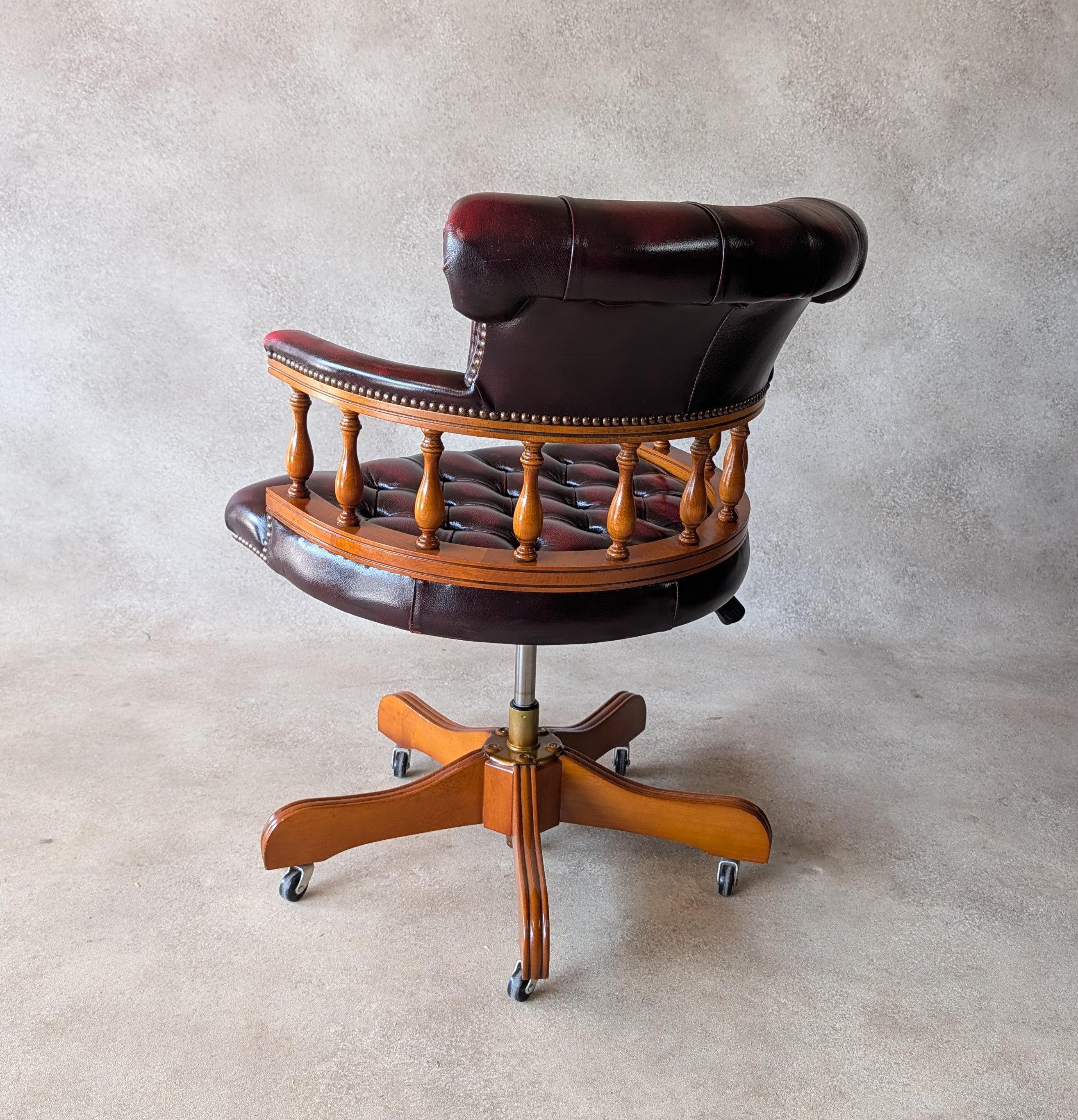 Oxblood Red Leather Captains Chair Chesterfield Swivel Office Desk Chair