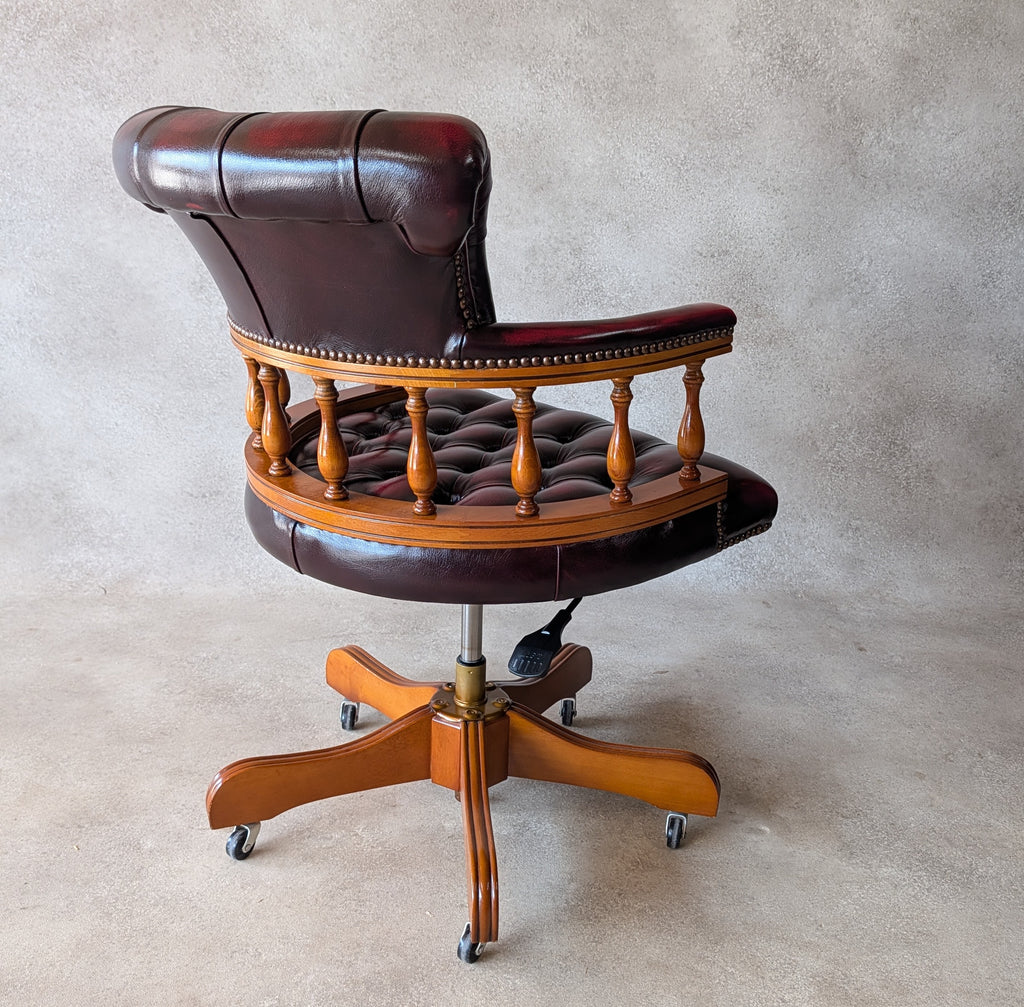 Oxblood Red Leather Captains Chair Chesterfield Swivel Office Desk Chair