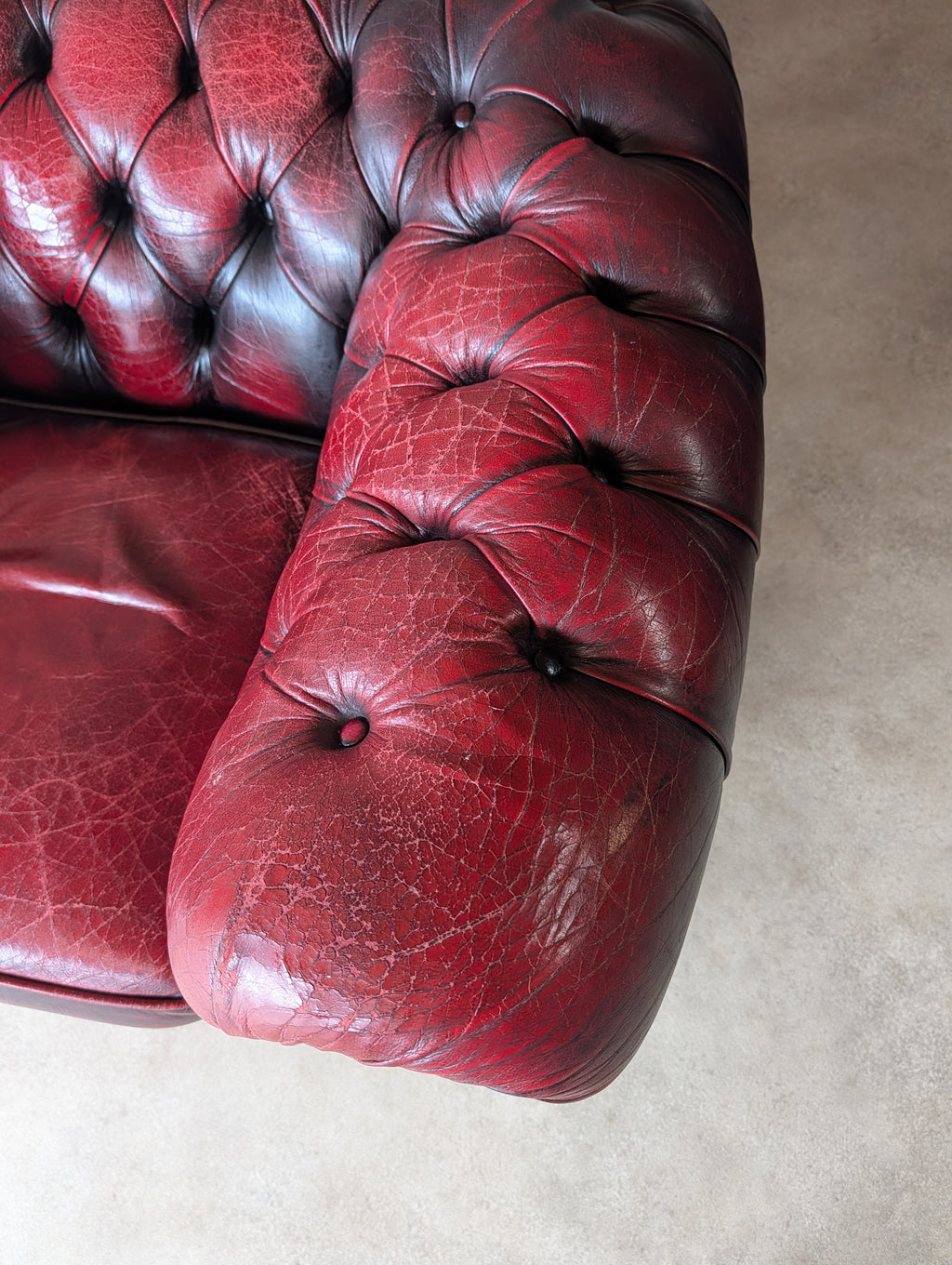 Vintage Oxblood Red Leather Club Chair Button Chesterfield Armchair
