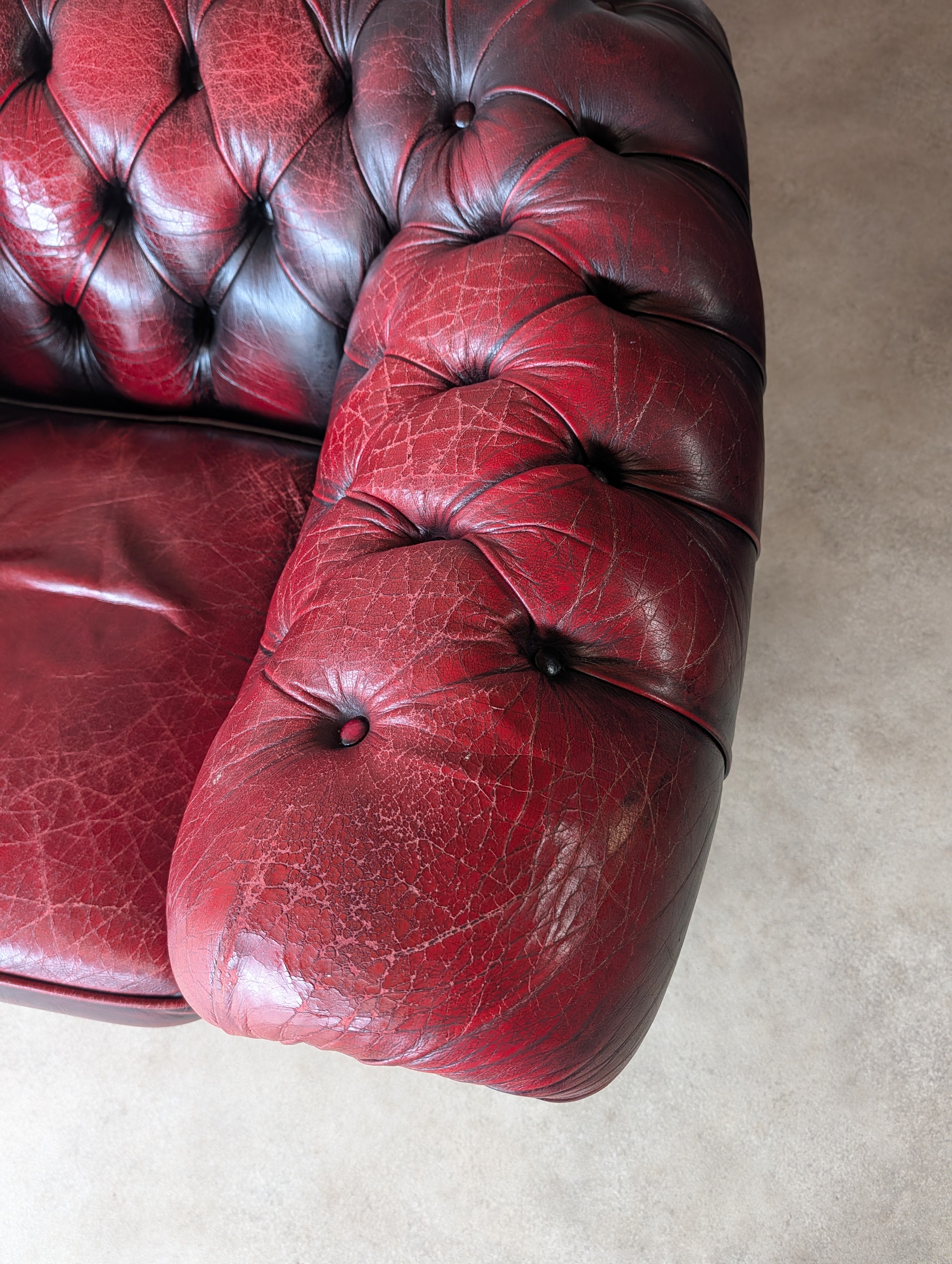 Vintage Oxblood Red Leather Club Chair Button Chesterfield Armchair