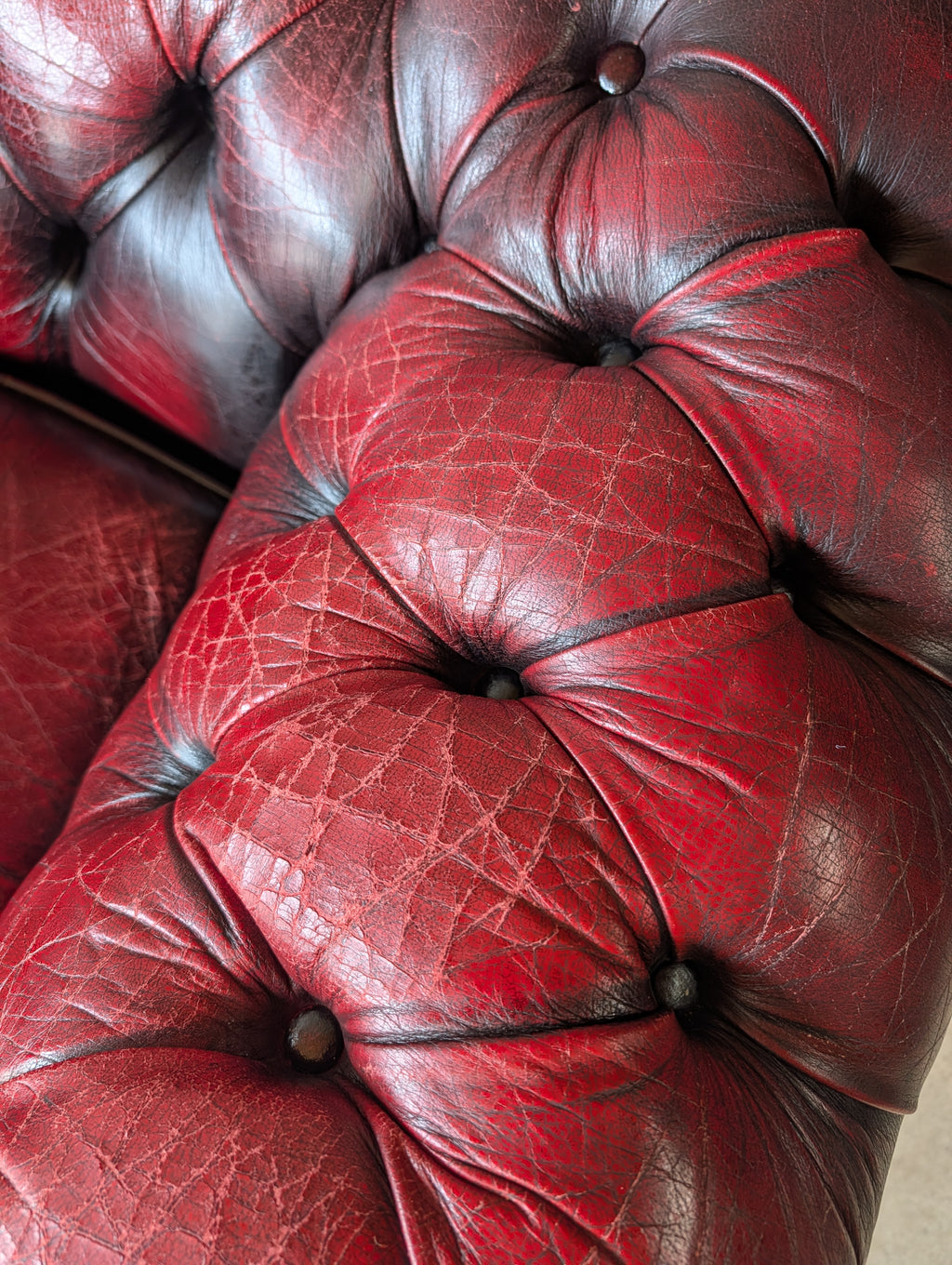 Vintage Oxblood Red Leather Club Chair Button Chesterfield Armchair