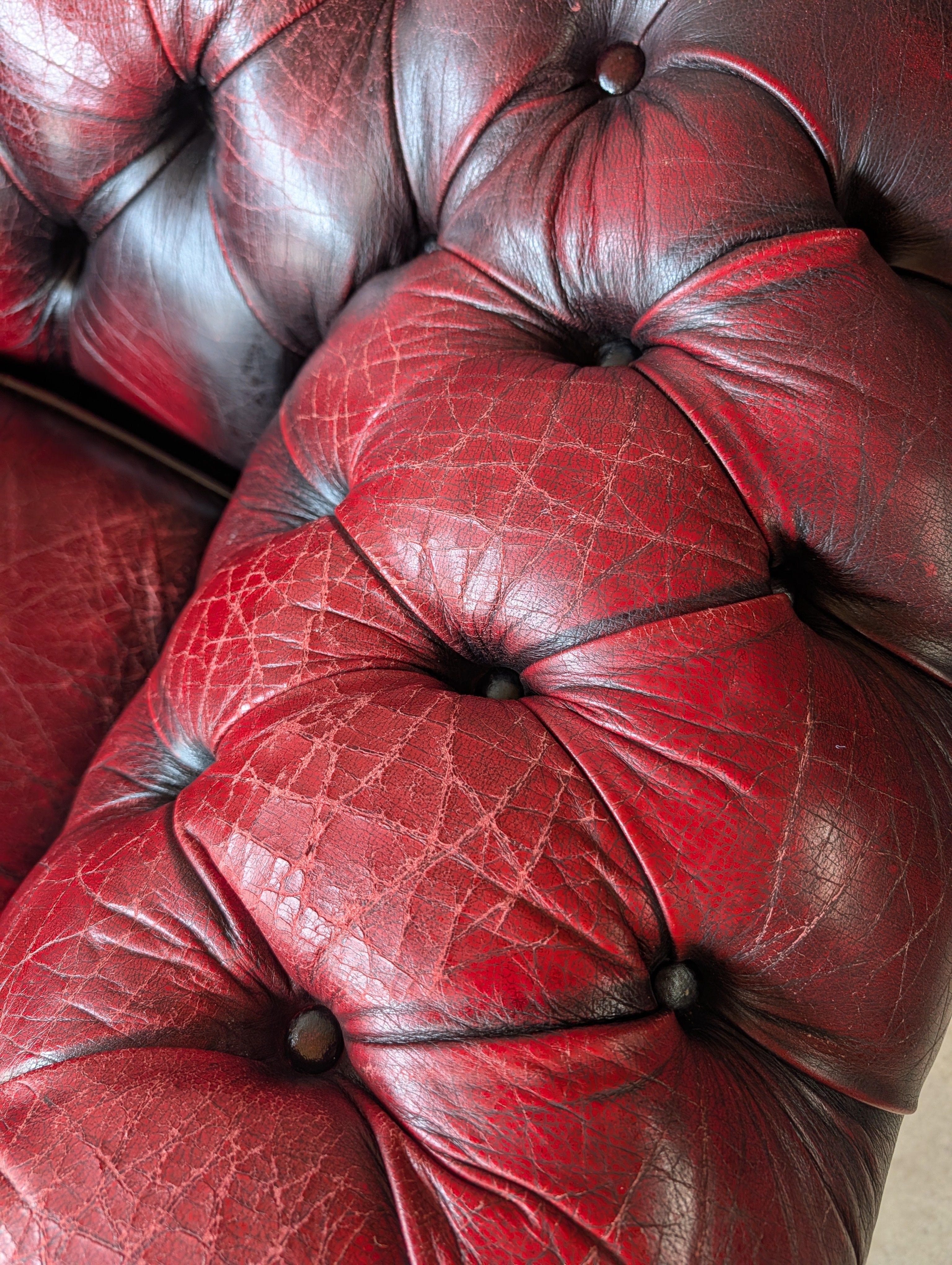 Vintage Oxblood Red Leather Club Chair Button Chesterfield Armchair