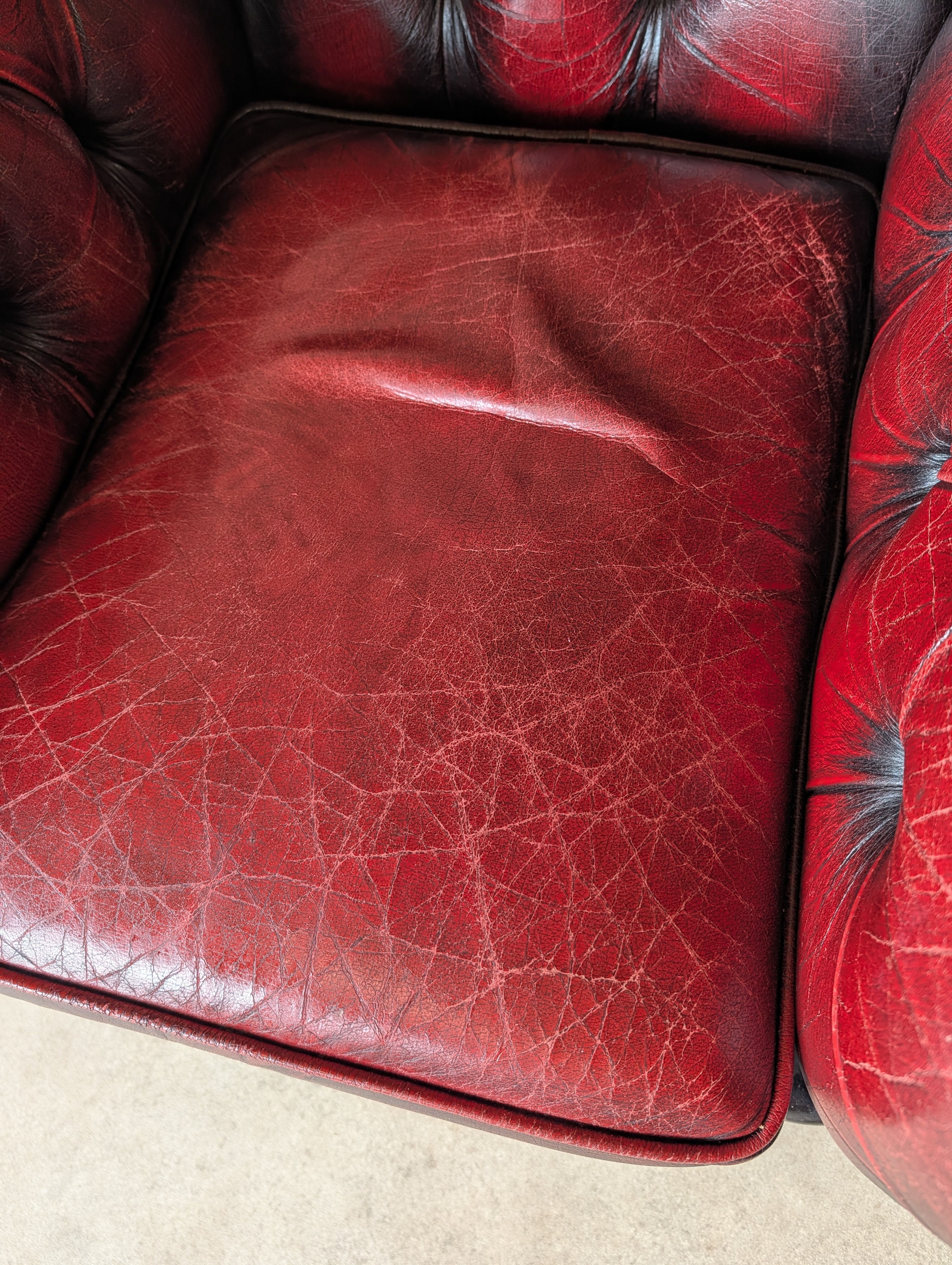 Vintage Oxblood Red Leather Club Chair Button Chesterfield Armchair