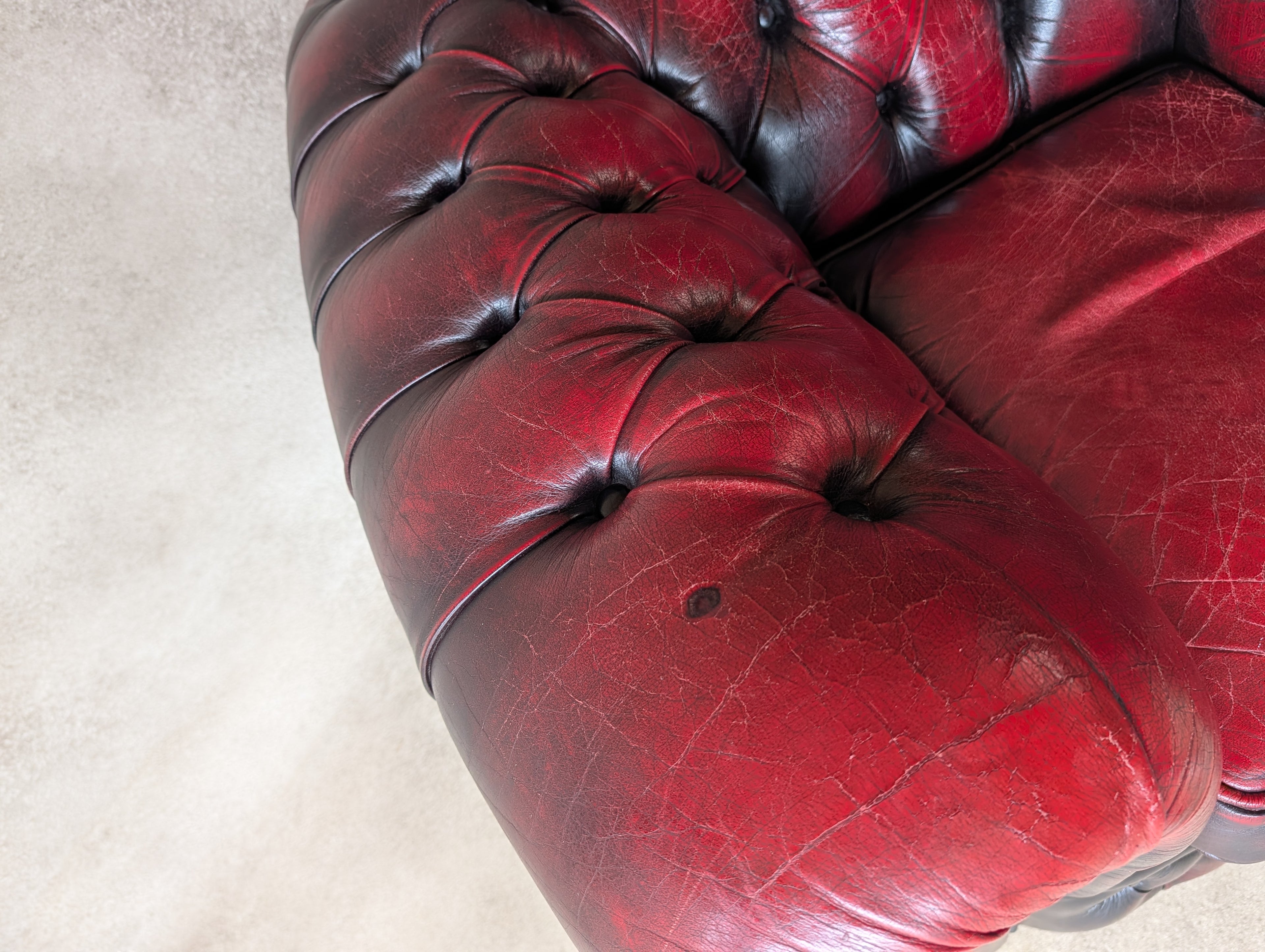 Vintage Oxblood Red Leather Club Chair Button Chesterfield Armchair