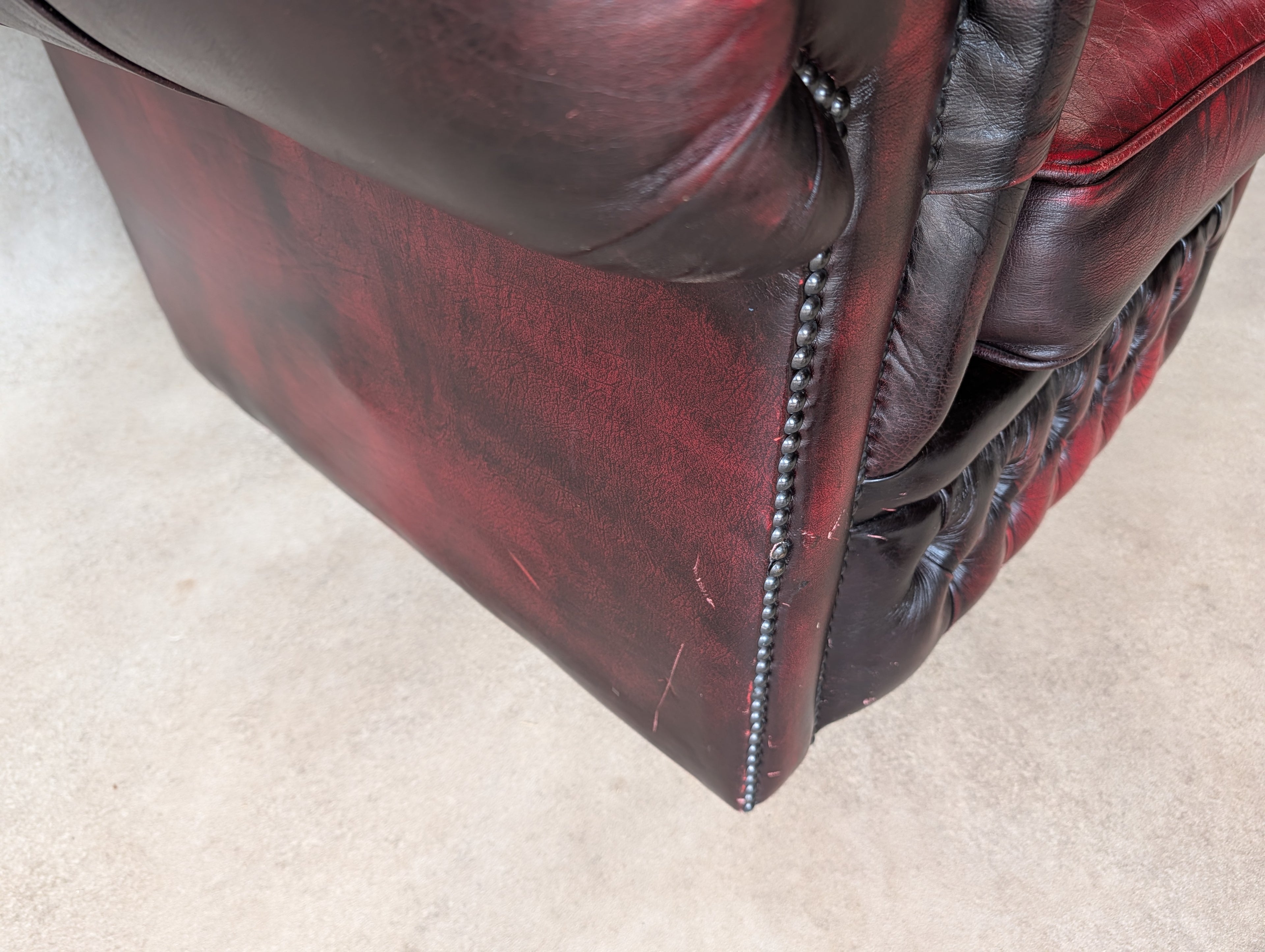 Vintage Oxblood Red Leather Club Chair Button Chesterfield Armchair