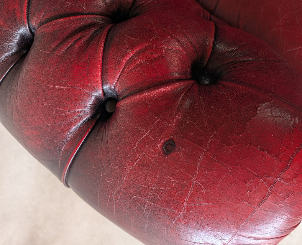 Vintage Oxblood Red Leather Club Chair Button Chesterfield Armchair