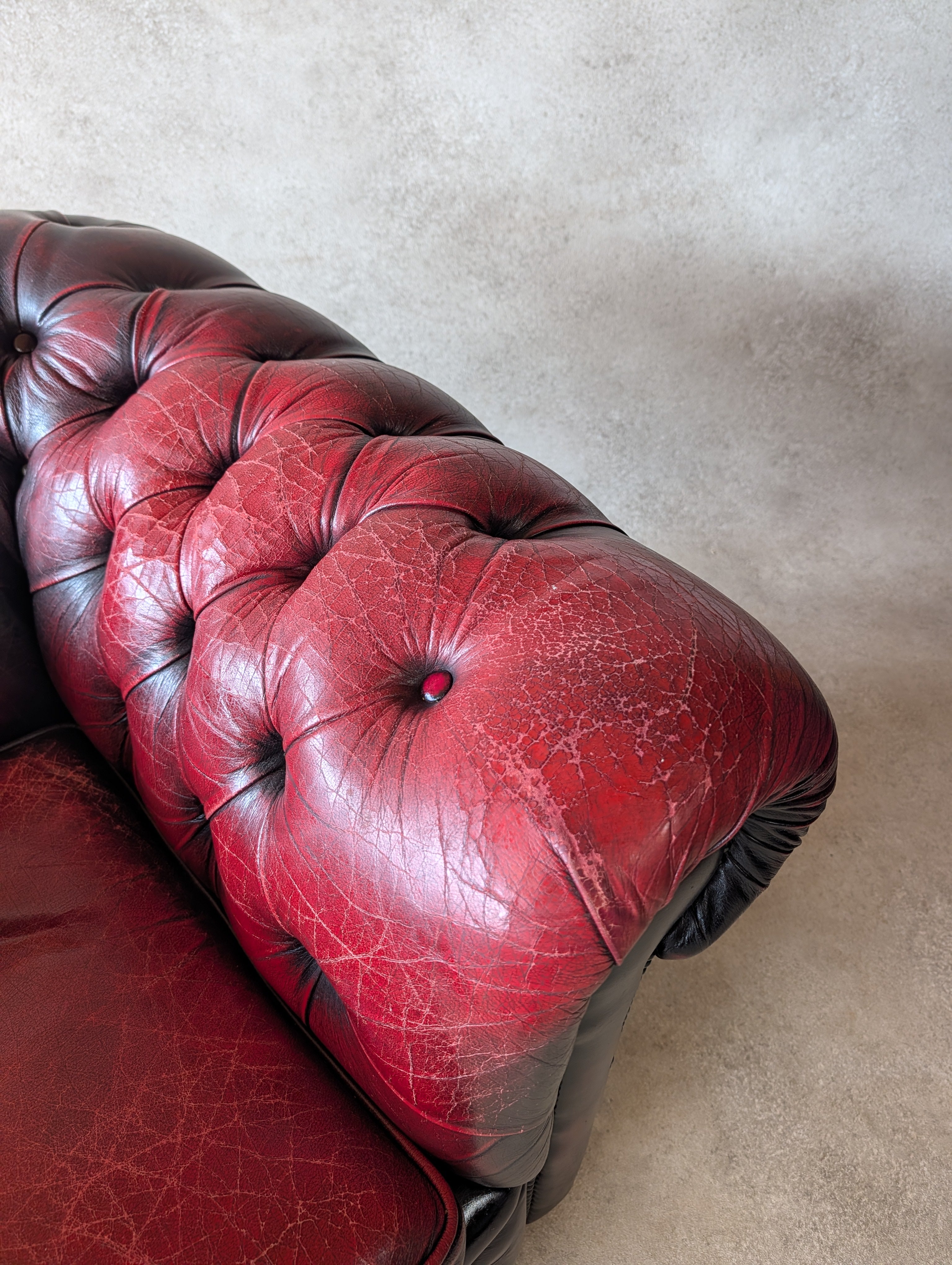 Vintage Oxblood Red Leather Club Chair Button Chesterfield Armchair