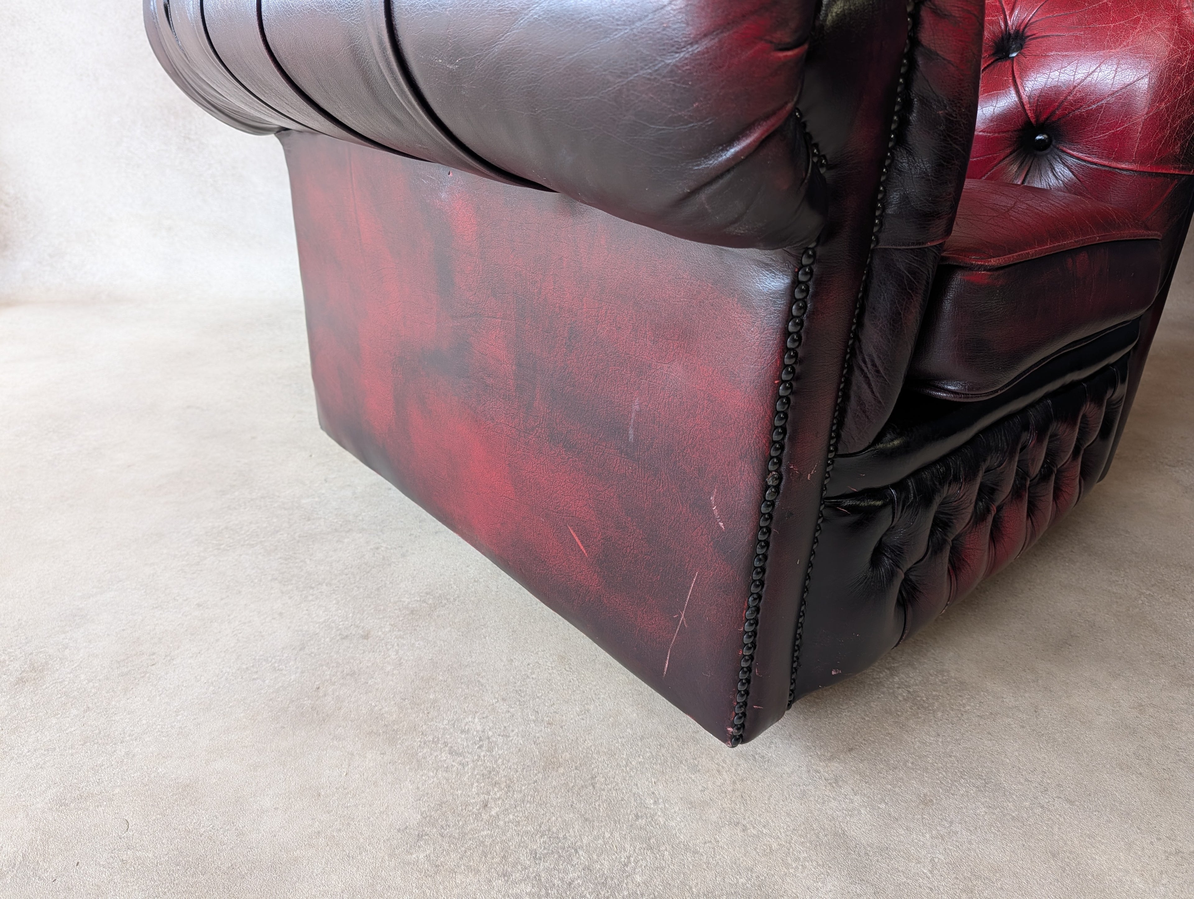 Vintage Oxblood Red Leather Club Chair Button Chesterfield Armchair