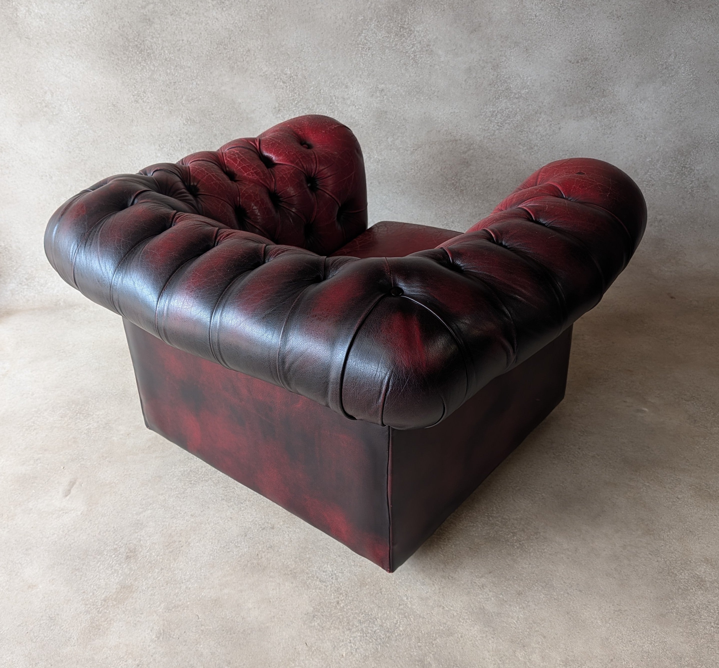 Vintage Oxblood Red Leather Club Chair Button Chesterfield Armchair