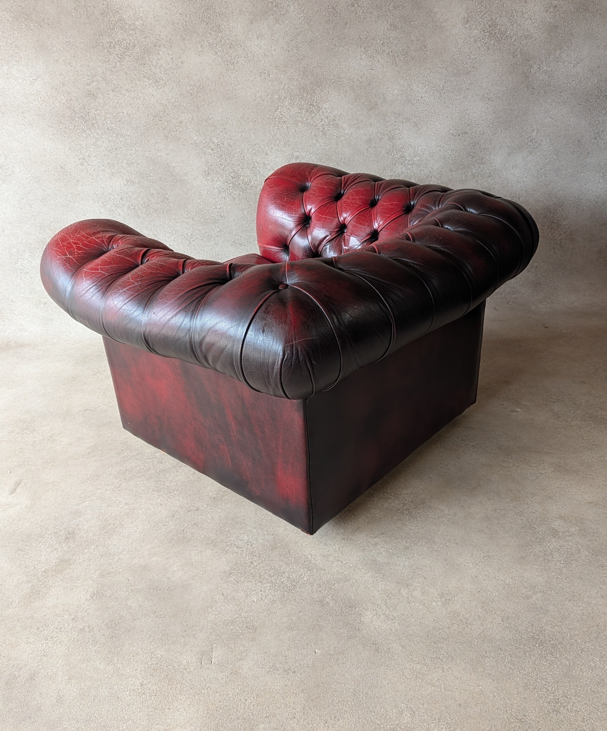Vintage Oxblood Red Leather Club Chair Button Chesterfield Armchair