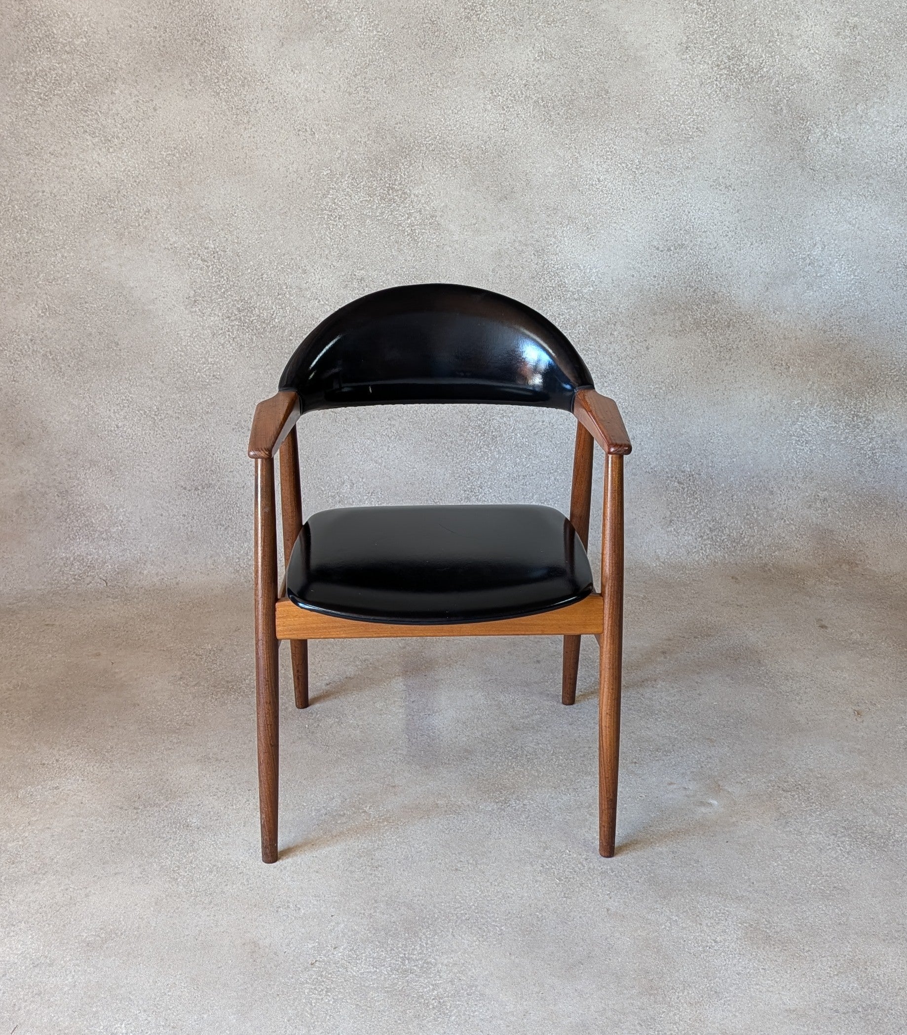 Mid Century Norwegian Teak Armchair Desk Chair Black Vinyl Vintage MCM Carver