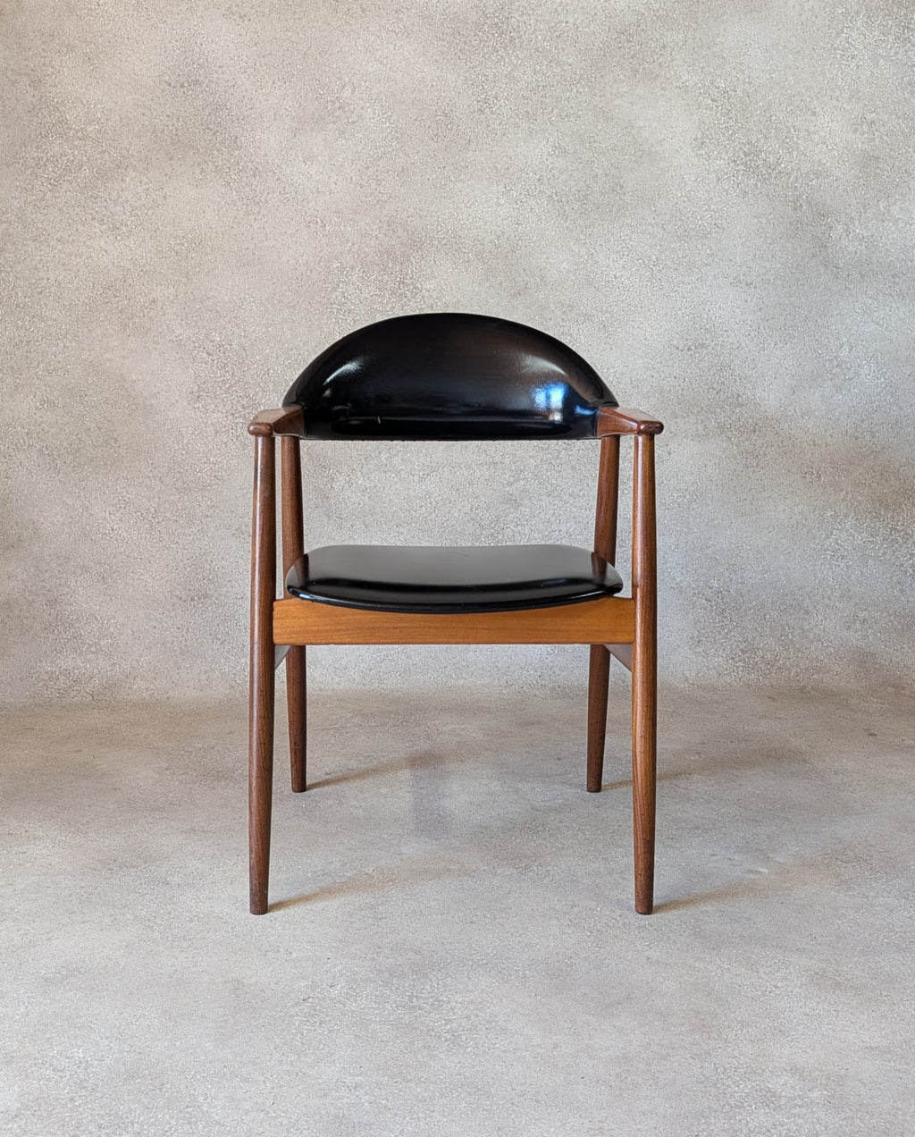 Mid Century Norwegian Teak Armchair Desk Chair Black Vinyl Vintage MCM Carver