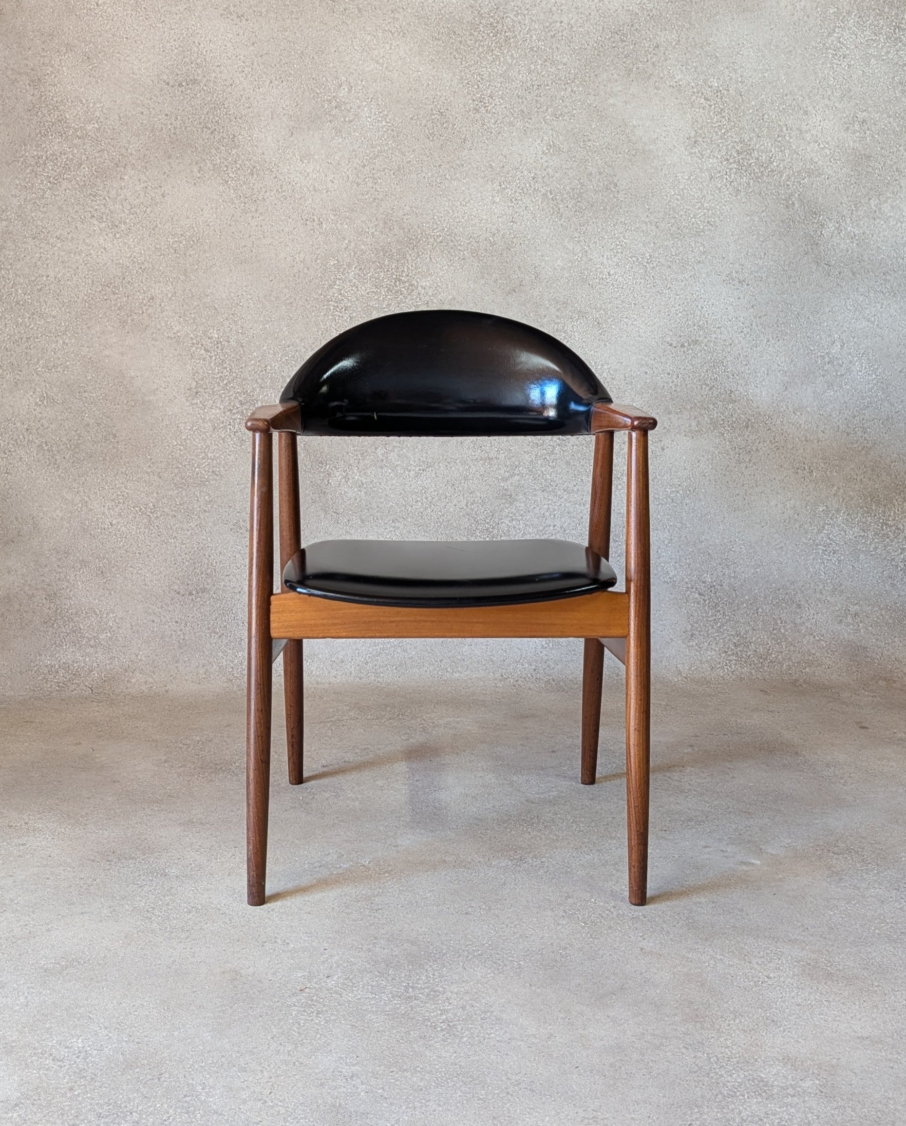Mid Century Norwegian Teak Armchair Desk Chair Black Vinyl Vintage MCM Carver