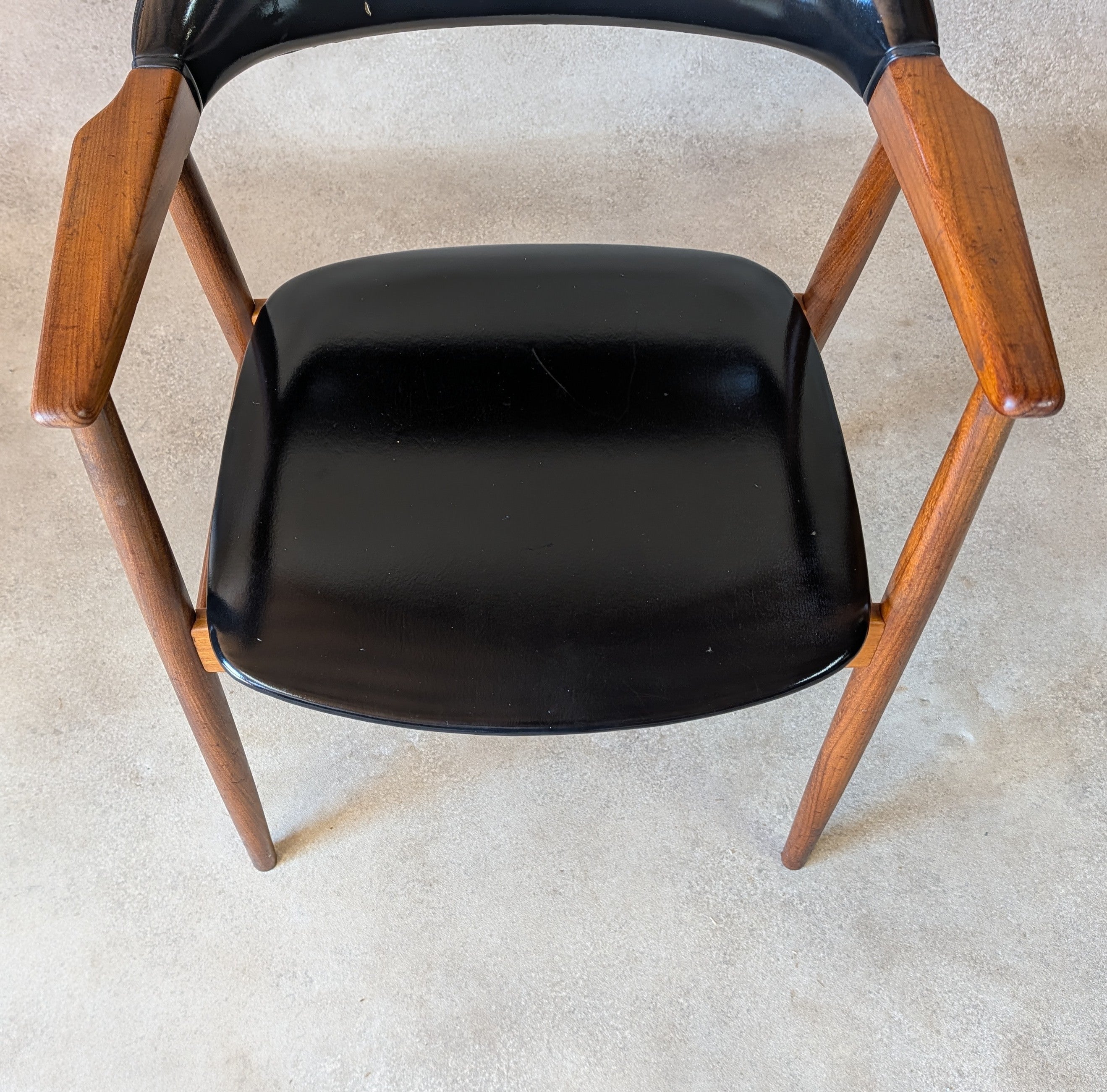 Mid Century Norwegian Teak Armchair Desk Chair Black Vinyl Vintage MCM Carver