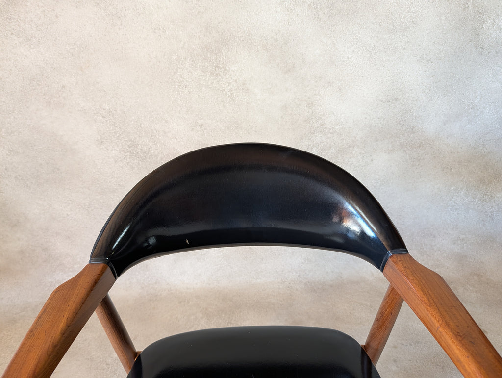 Mid Century Norwegian Teak Armchair Desk Chair Black Vinyl Vintage MCM Carver