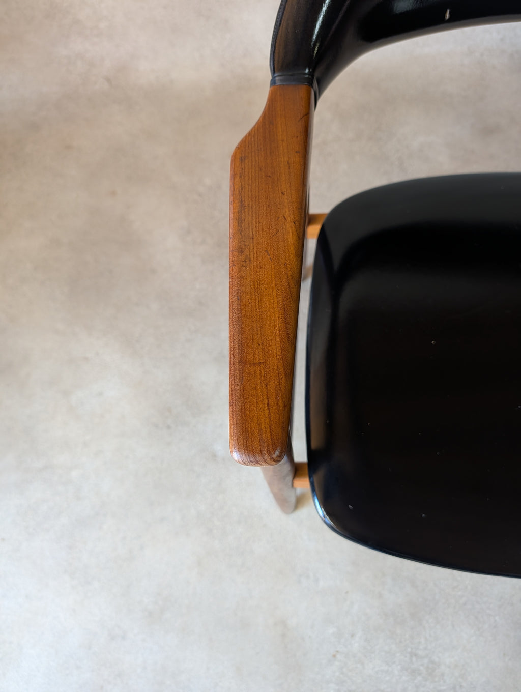 Mid Century Norwegian Teak Armchair Desk Chair Black Vinyl Vintage MCM Carver