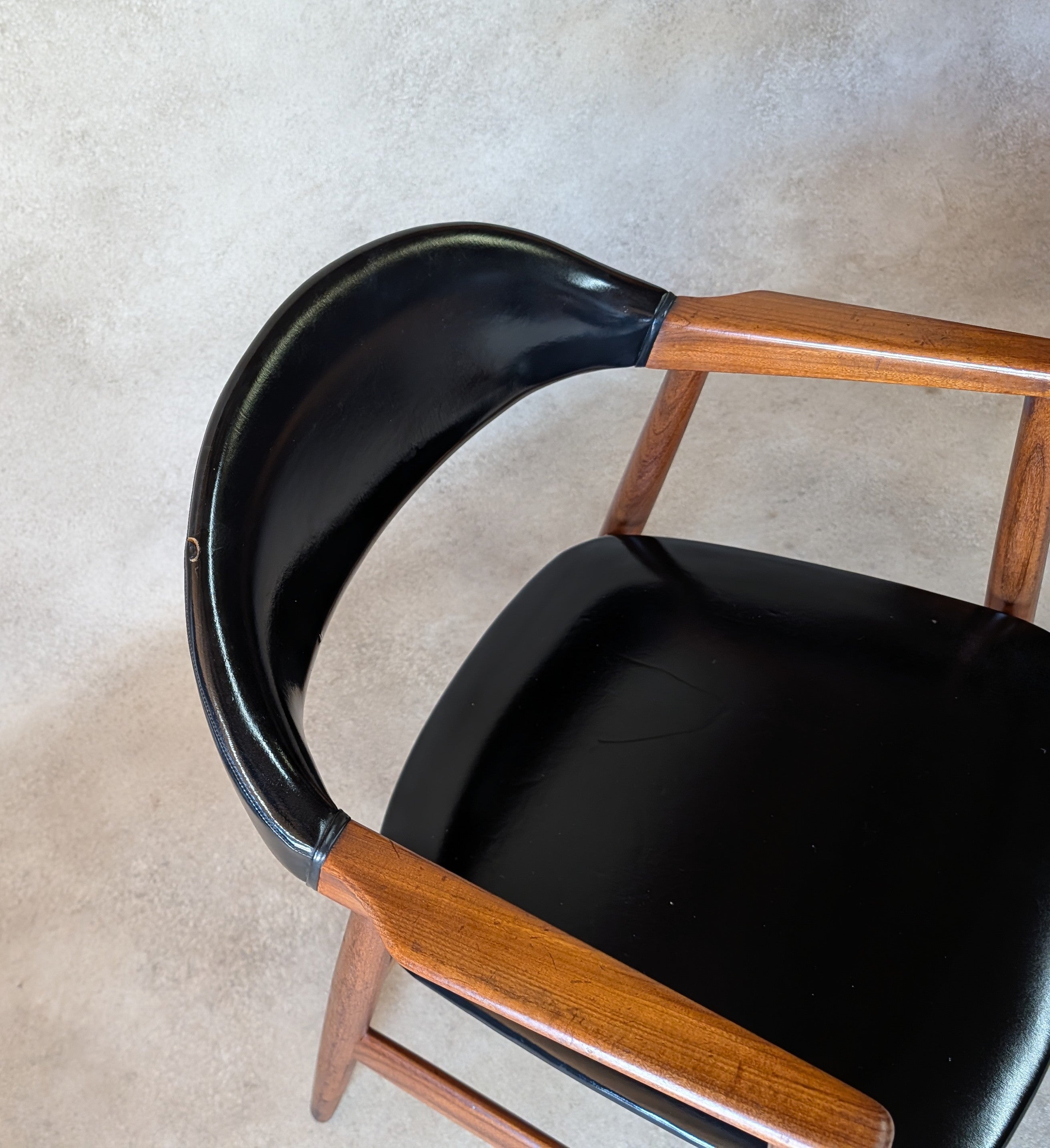 Mid Century Norwegian Teak Armchair Desk Chair Black Vinyl Vintage MCM Carver