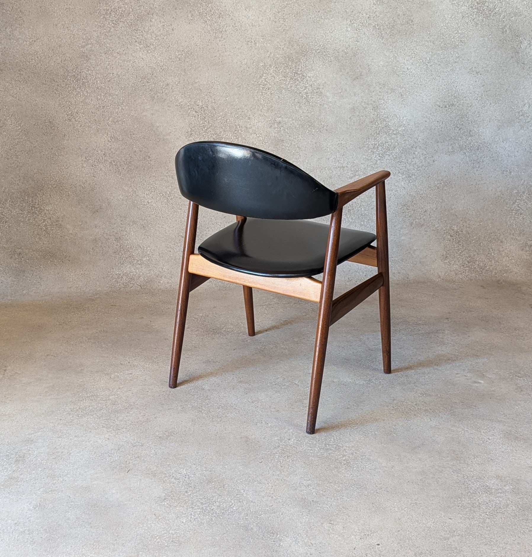 Mid Century Norwegian Teak Armchair Desk Chair Black Vinyl Vintage MCM Carver