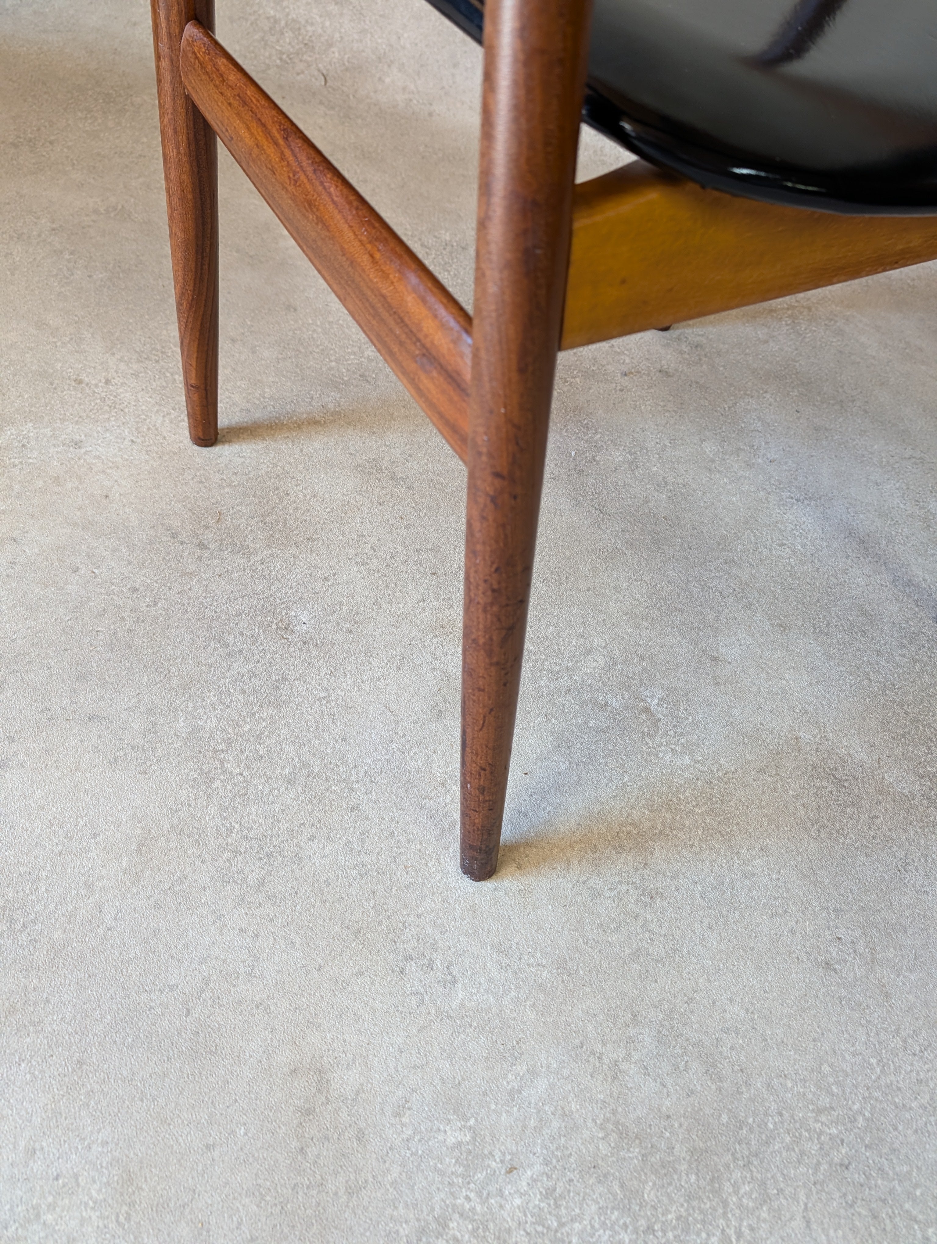 Mid Century Norwegian Teak Armchair Desk Chair Black Vinyl Vintage MCM Carver