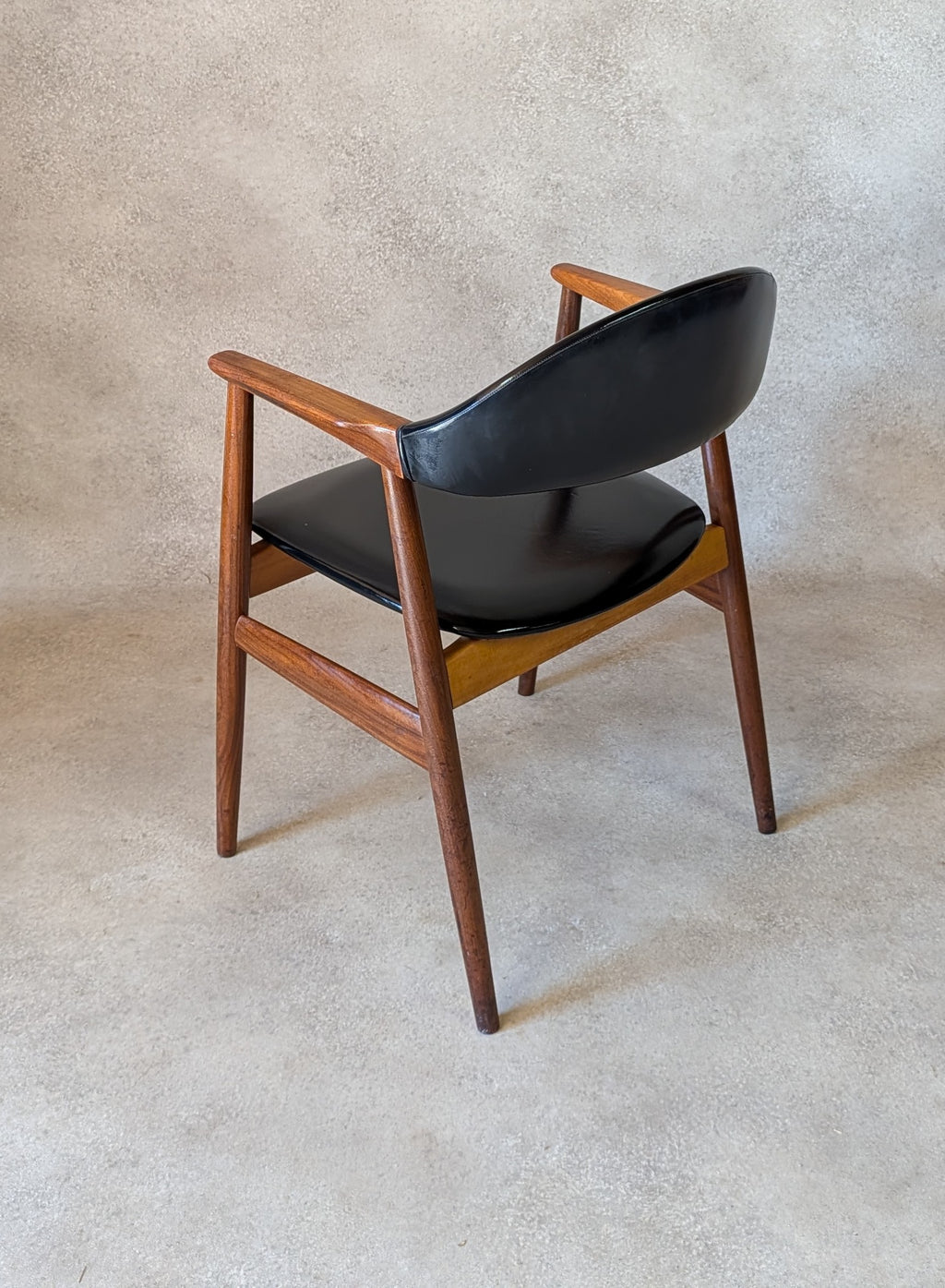 Mid Century Norwegian Teak Armchair Desk Chair Black Vinyl Vintage MCM Carver