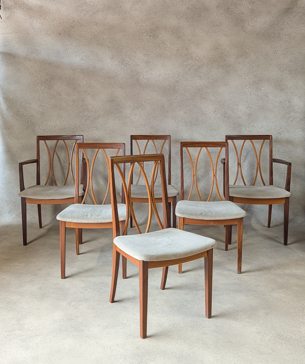 Set Of 6 Mid Century G plan Curve Back Teak Dining Chairs - Includes 2 carvers