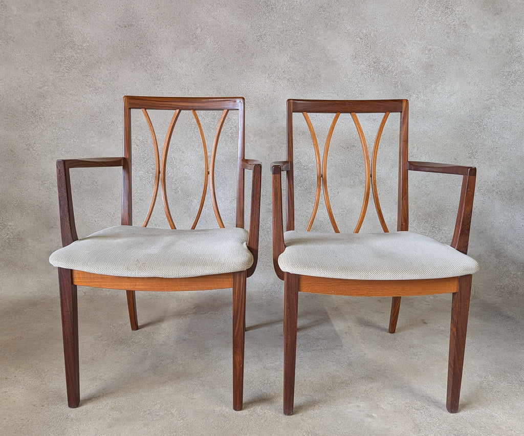 Set Of 6 Mid Century G plan Curve Back Teak Dining Chairs - Includes 2 carvers