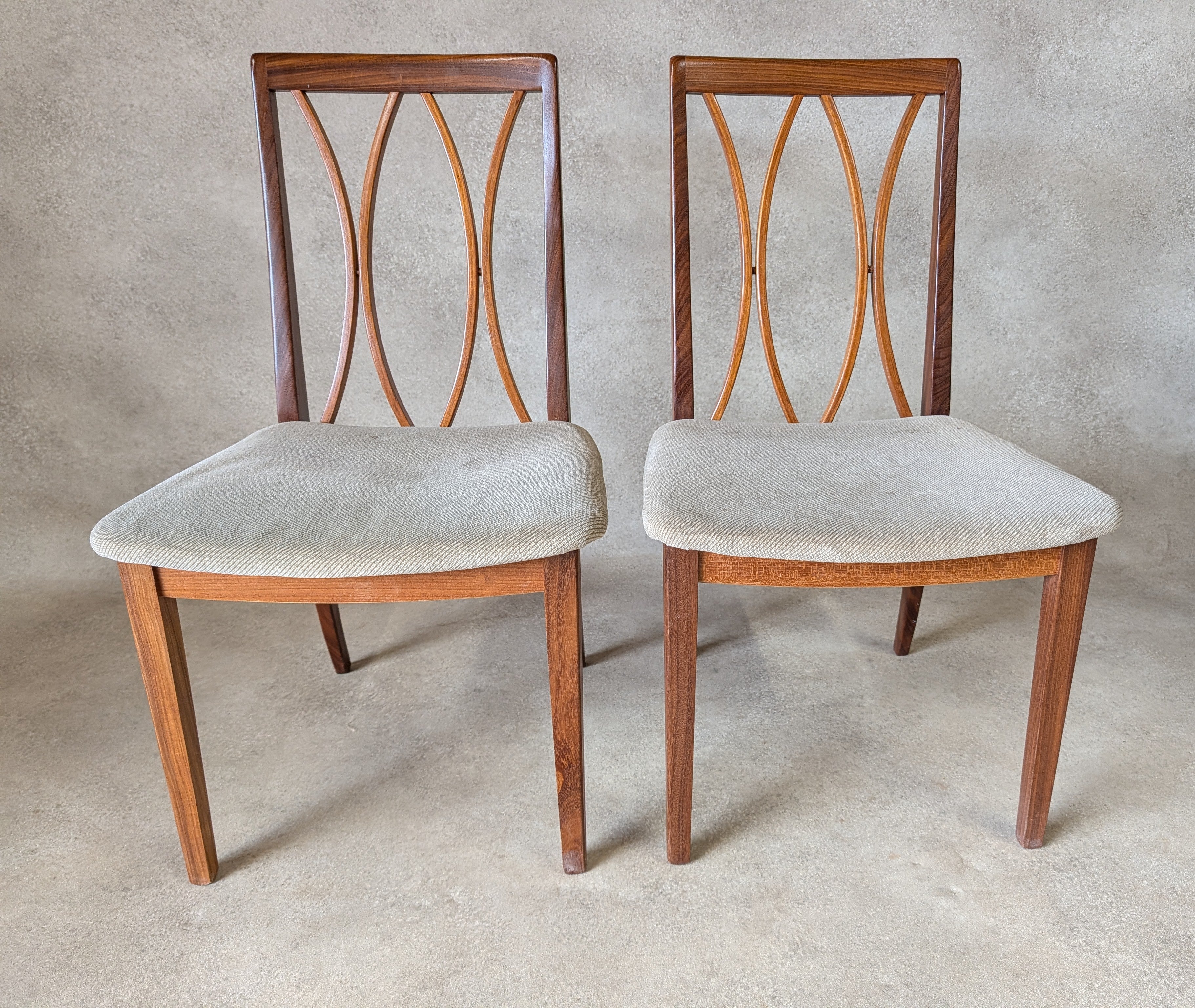 Set Of 6 Mid Century G plan Curve Back Teak Dining Chairs - Includes 2 carvers