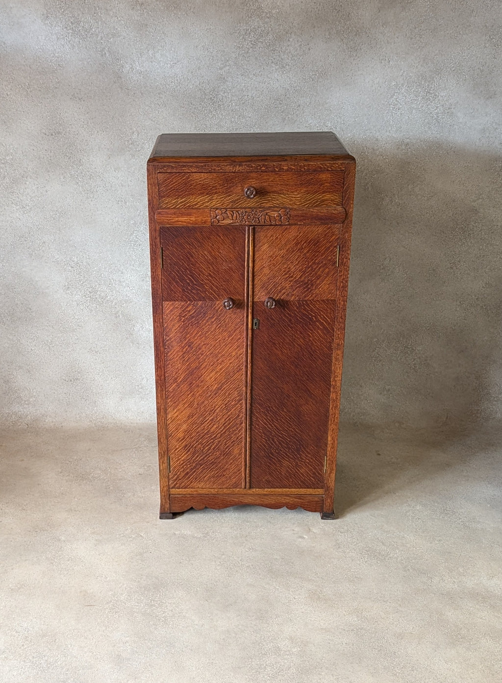 Vintage Art Deco Oak Cabinet Small Hall Cupboard Storage Linen Press 1930s