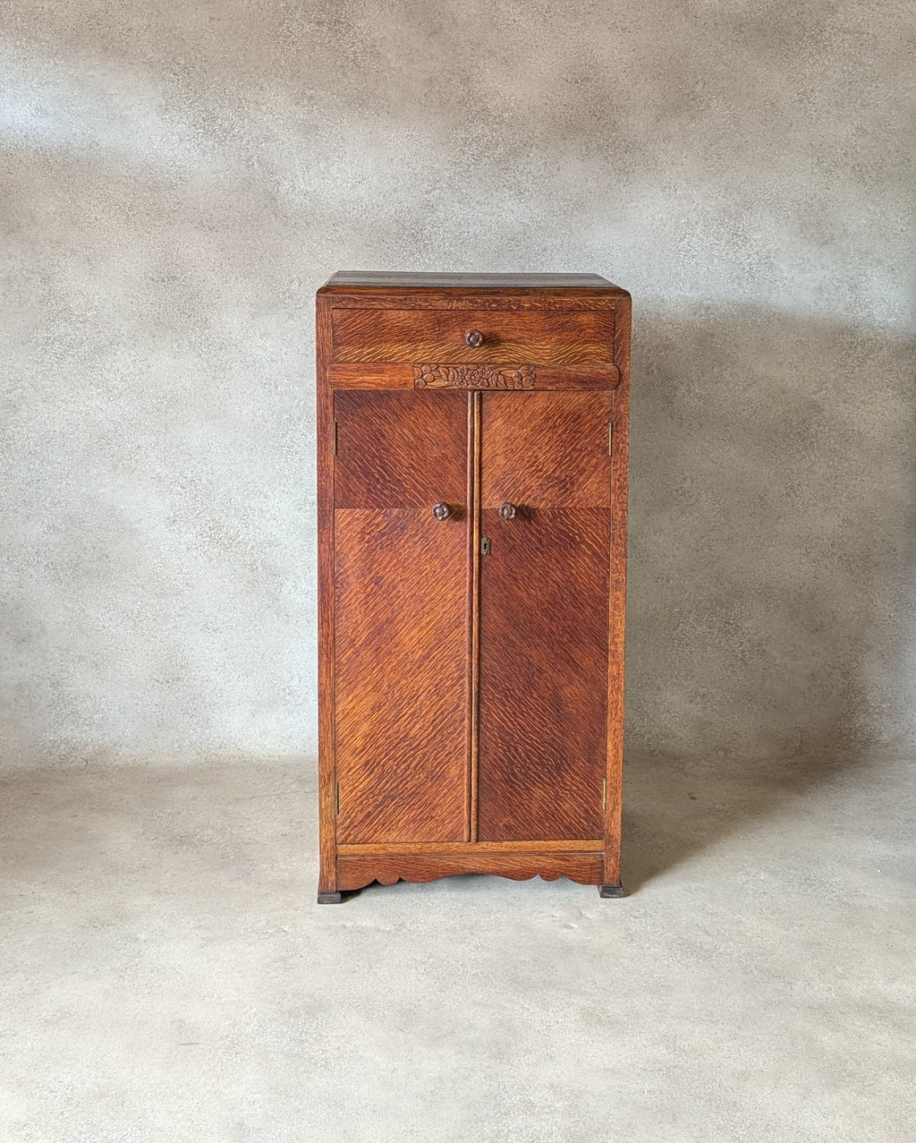 Vintage Art Deco Oak Cabinet Small Hall Cupboard Storage Linen Press 1930s