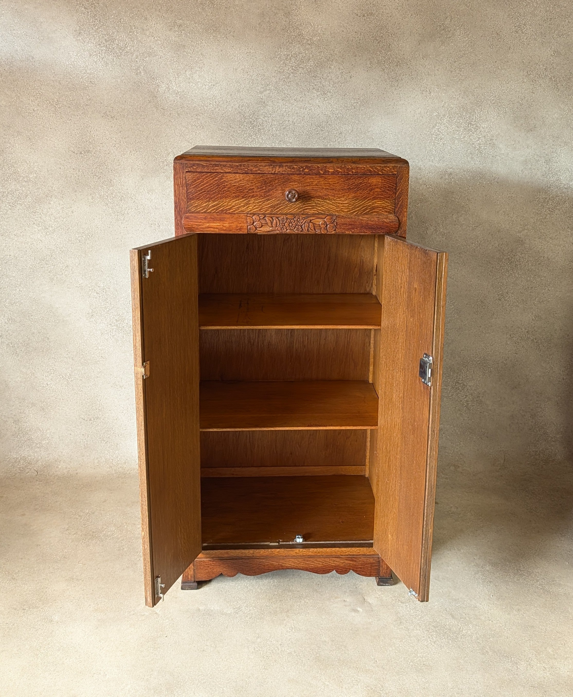 Vintage Art Deco Oak Cabinet Small Hall Cupboard Storage Linen Press 1930s