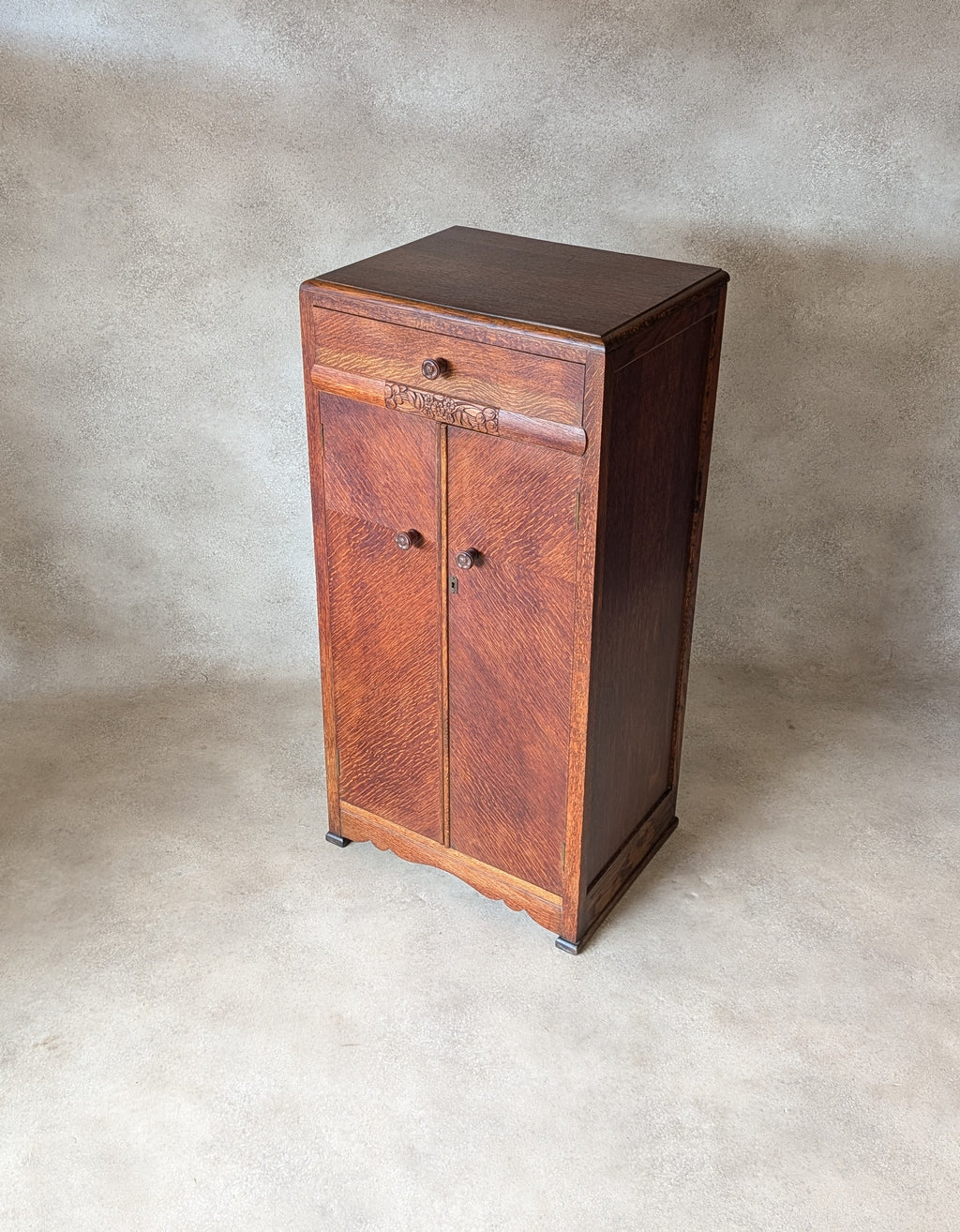 Vintage Art Deco Oak Cabinet Small Hall Cupboard Storage Linen Press 1930s