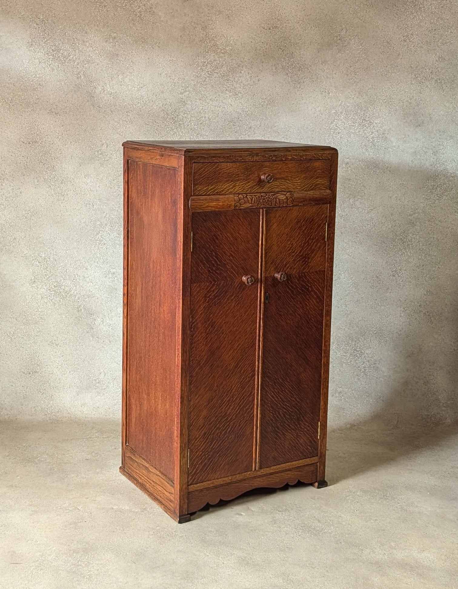 Vintage Art Deco Oak Cabinet Small Hall Cupboard Storage Linen Press 1930s