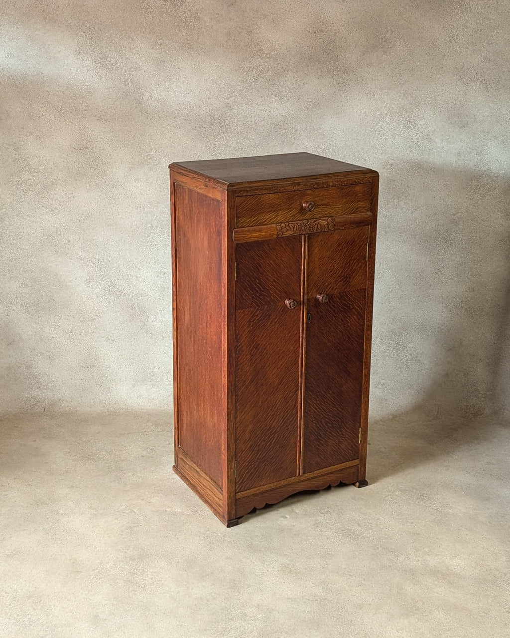 Vintage Art Deco Oak Cabinet Small Hall Cupboard Storage Linen Press 1930s