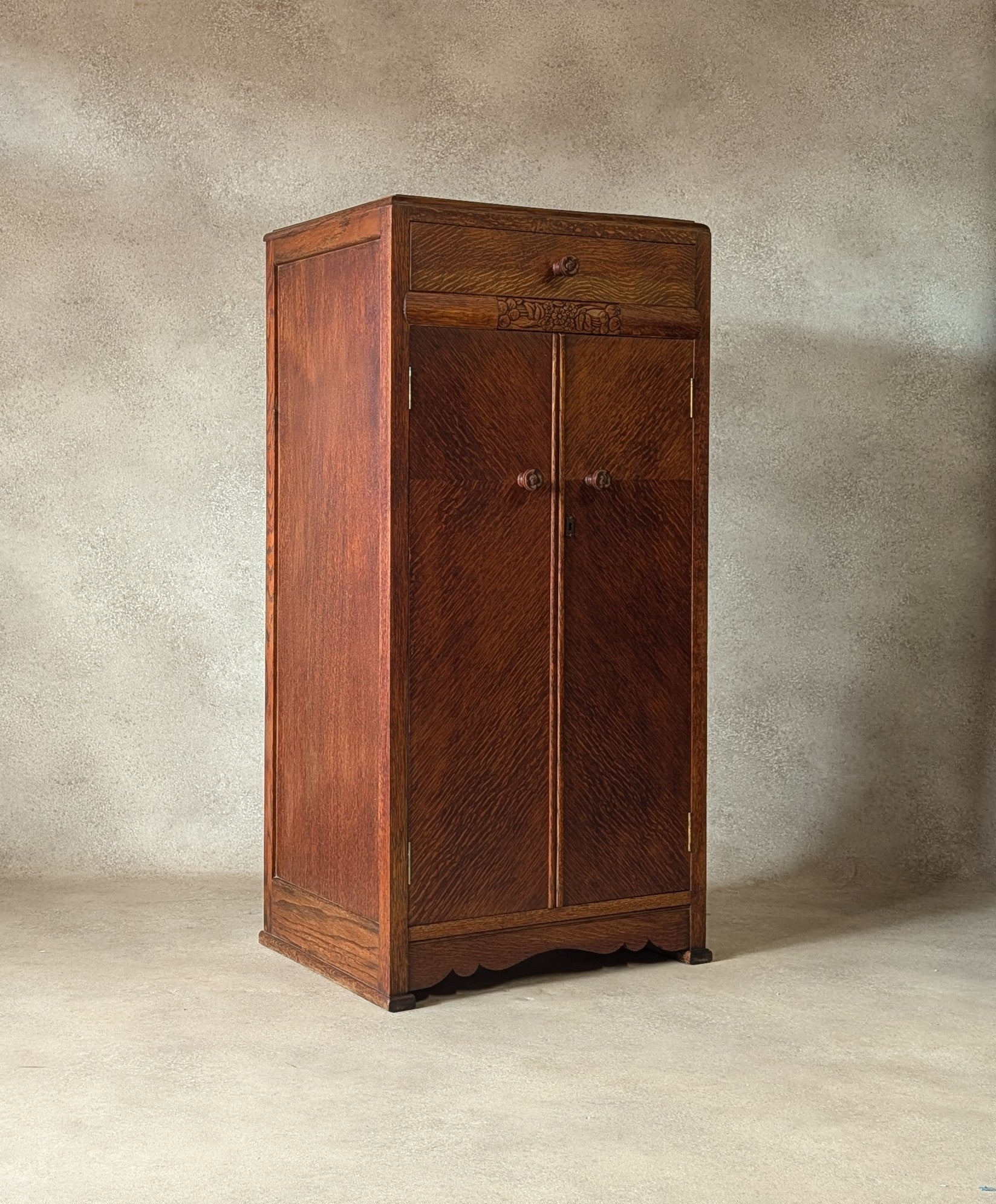 Vintage Art Deco Oak Cabinet Small Hall Cupboard Storage Linen Press 1930s