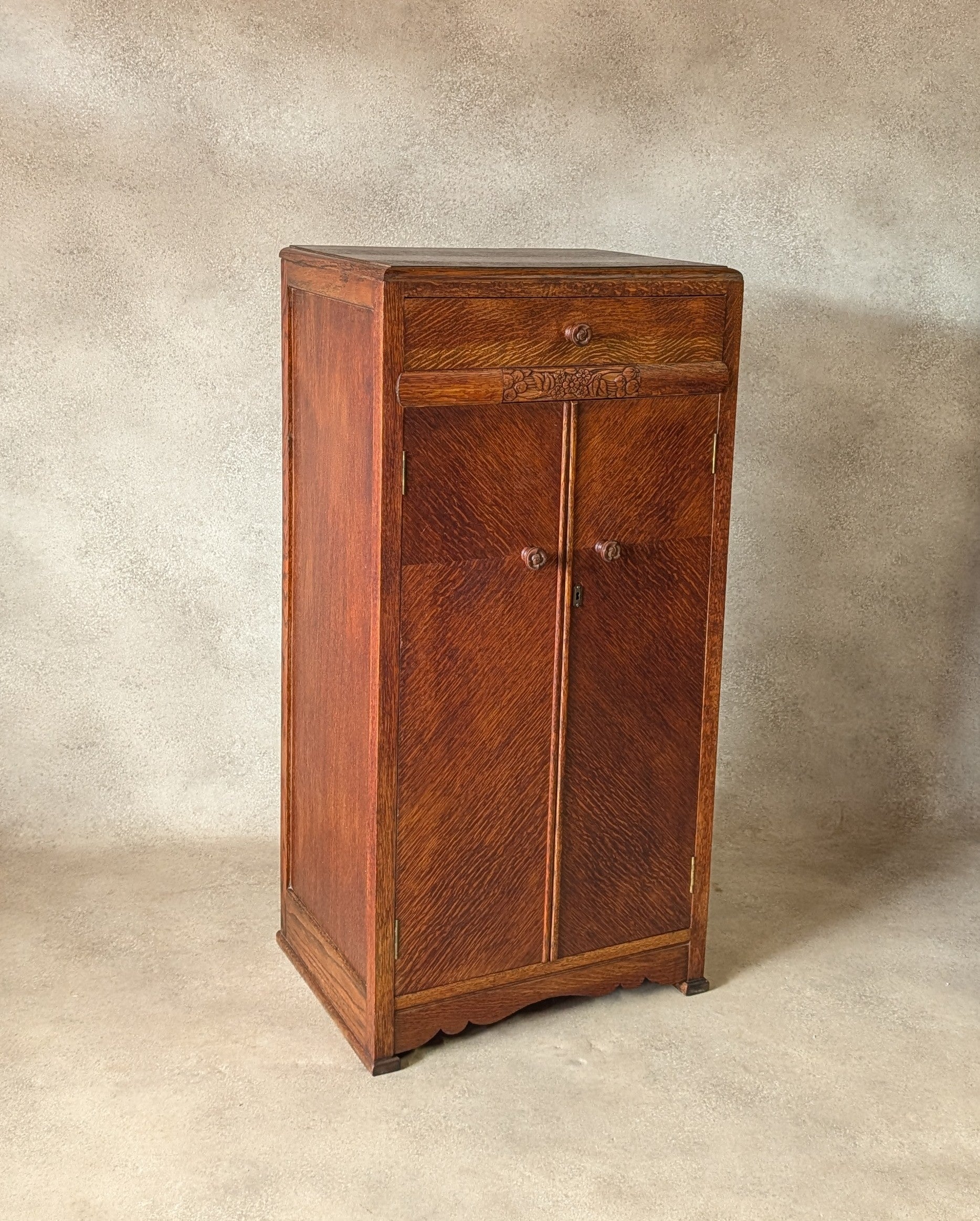 Vintage Art Deco Oak Cabinet Small Hall Cupboard Storage Linen Press 1930s