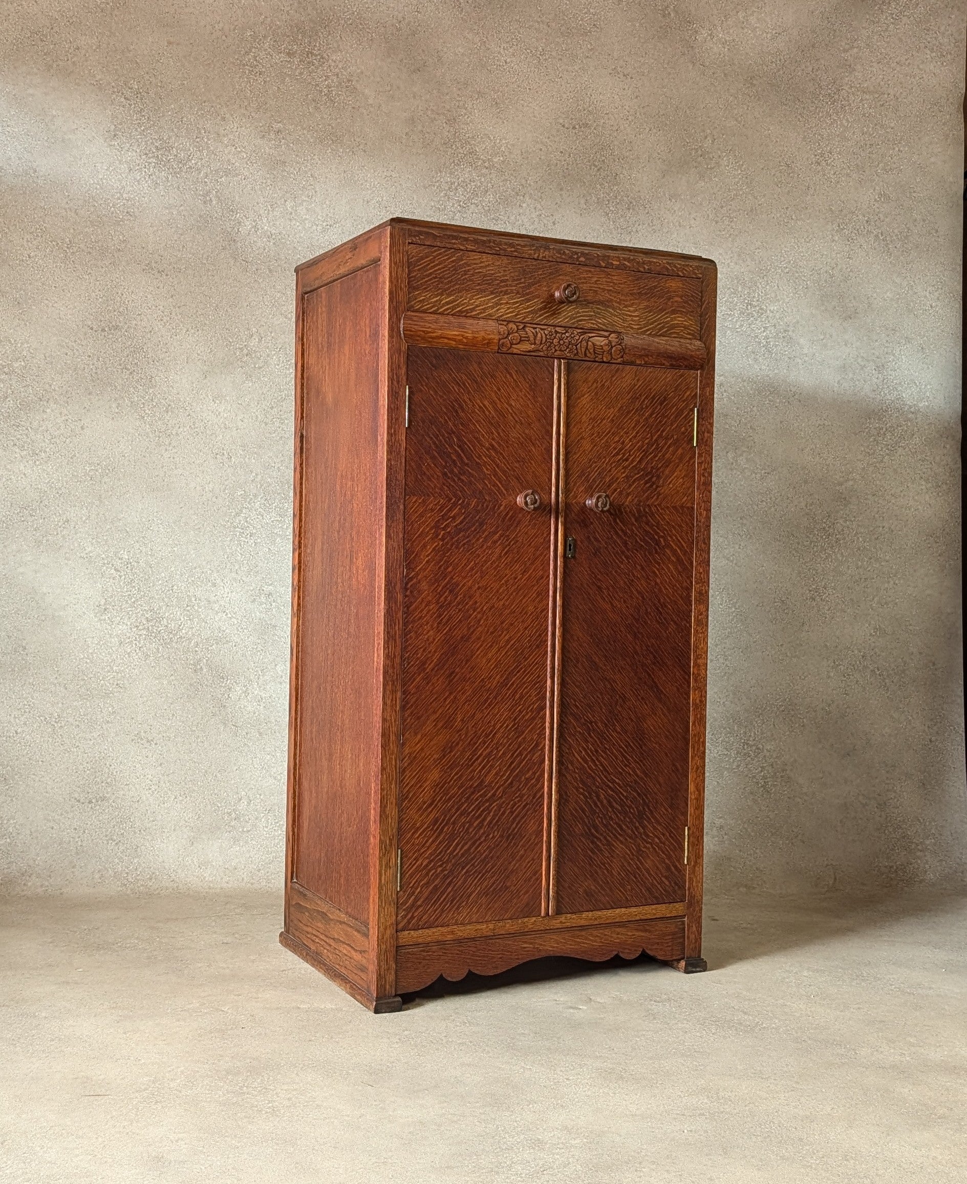 Vintage Art Deco Oak Cabinet Small Hall Cupboard Storage Linen Press 1930s