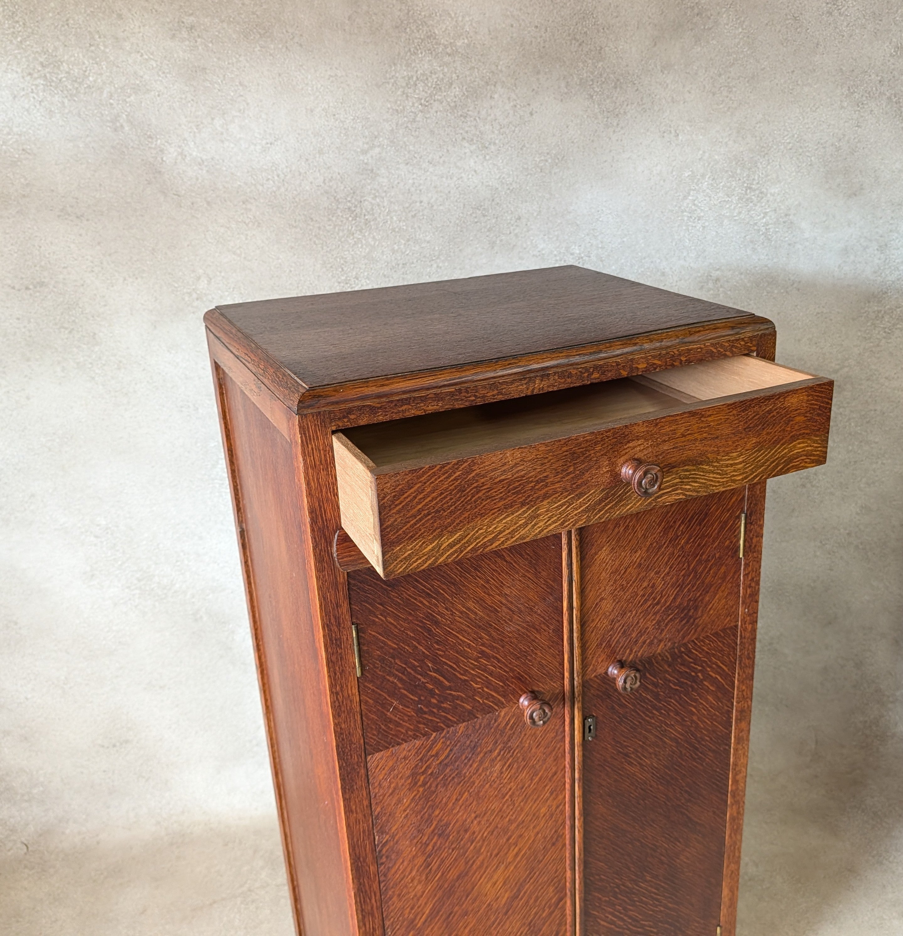 Vintage Art Deco Oak Cabinet Small Hall Cupboard Storage Linen Press 1930s