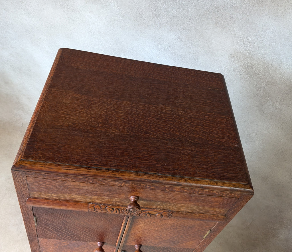 Vintage Art Deco Oak Cabinet Small Hall Cupboard Storage Linen Press 1930s