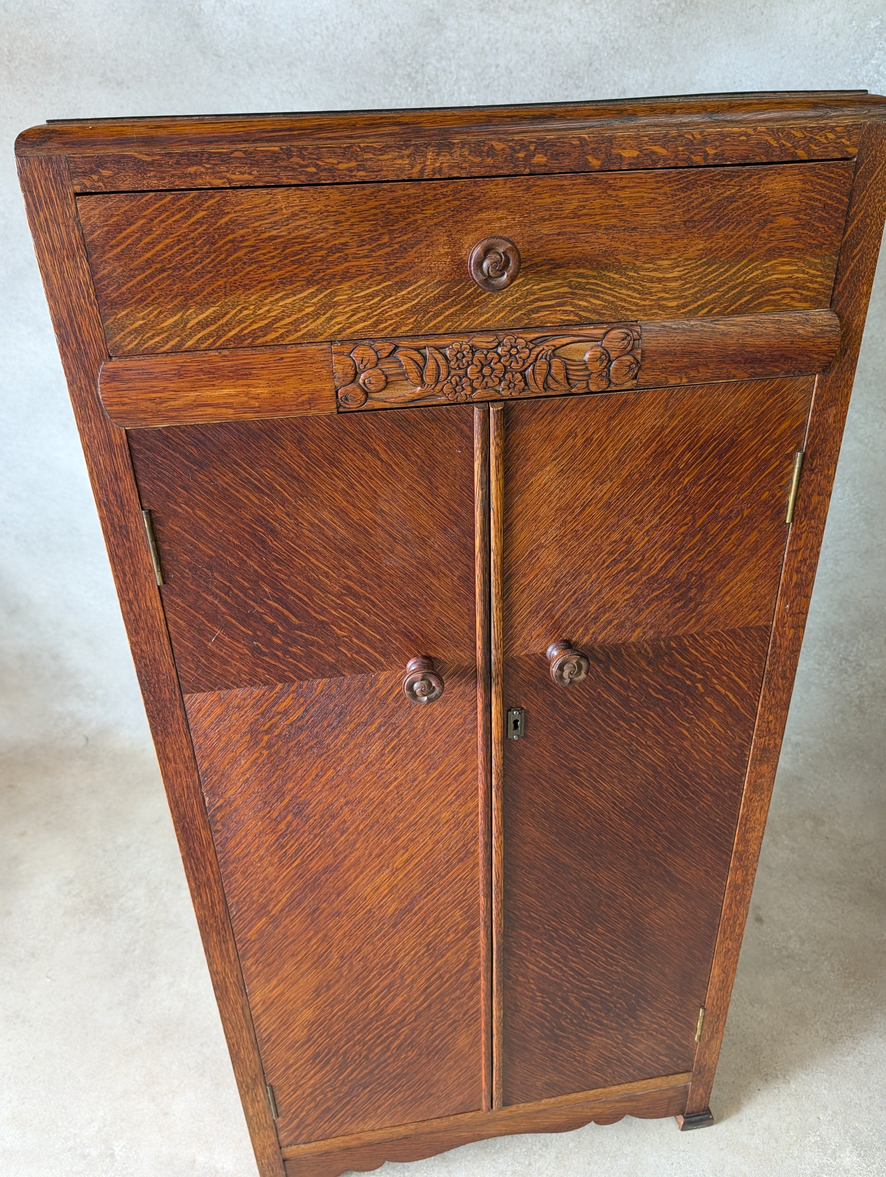 Vintage Art Deco Oak Cabinet Small Hall Cupboard Storage Linen Press 1930s