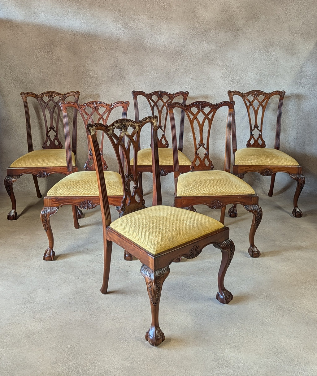 vintage Set Of 6 Mahogany Chippendale Style Dining Chairs With Ball & Claw Feet