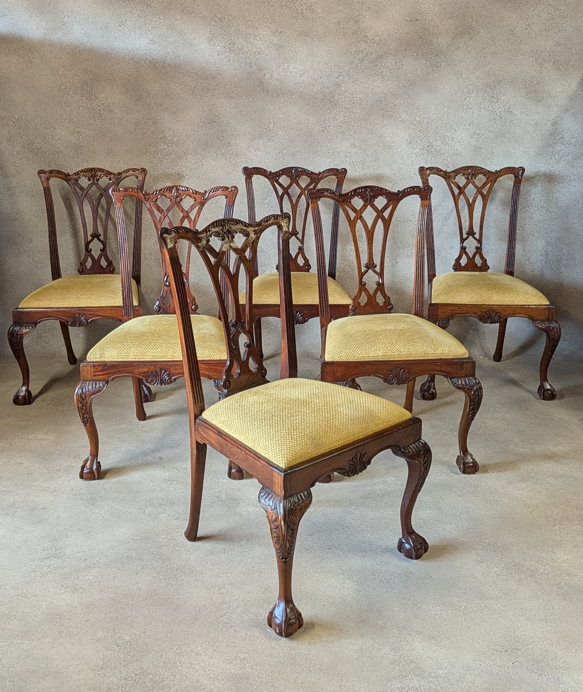 vintage Set Of 6 Mahogany Chippendale Style Dining Chairs With Ball & Claw Feet