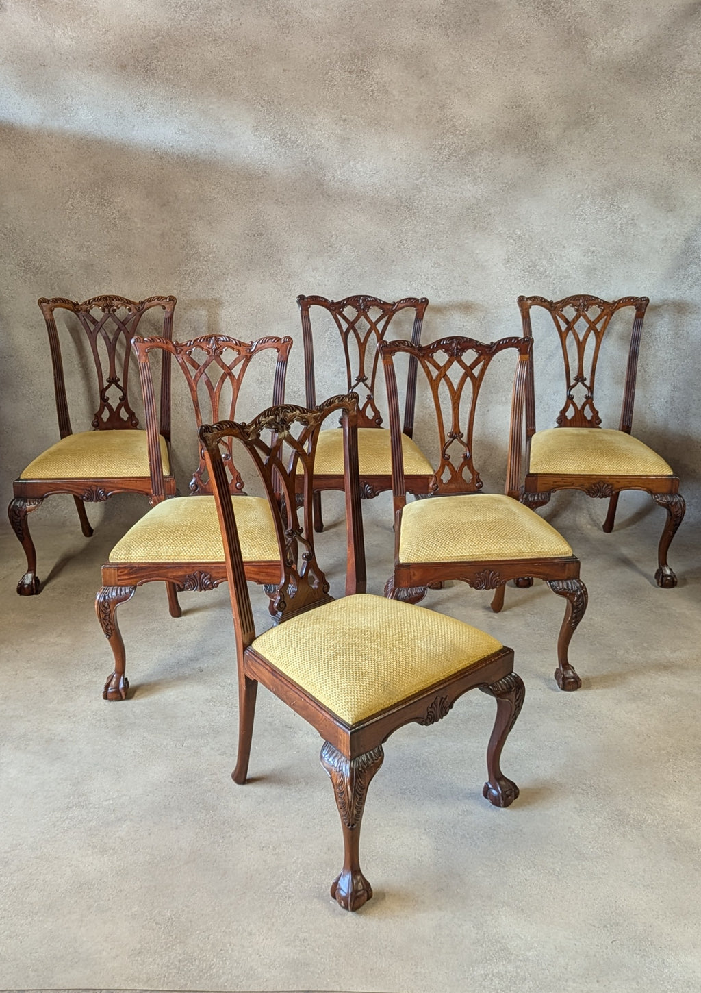 vintage Set Of 6 Mahogany Chippendale Style Dining Chairs With Ball & Claw Feet