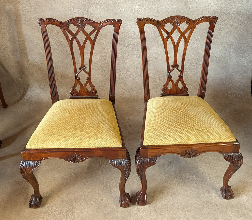 vintage Set Of 6 Mahogany Chippendale Style Dining Chairs With Ball & Claw Feet