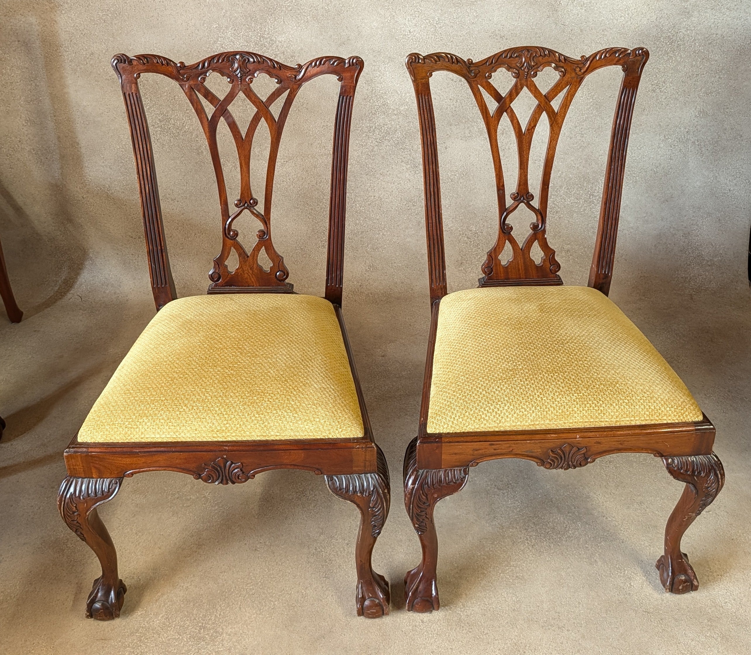 vintage Set Of 6 Mahogany Chippendale Style Dining Chairs With Ball & Claw Feet